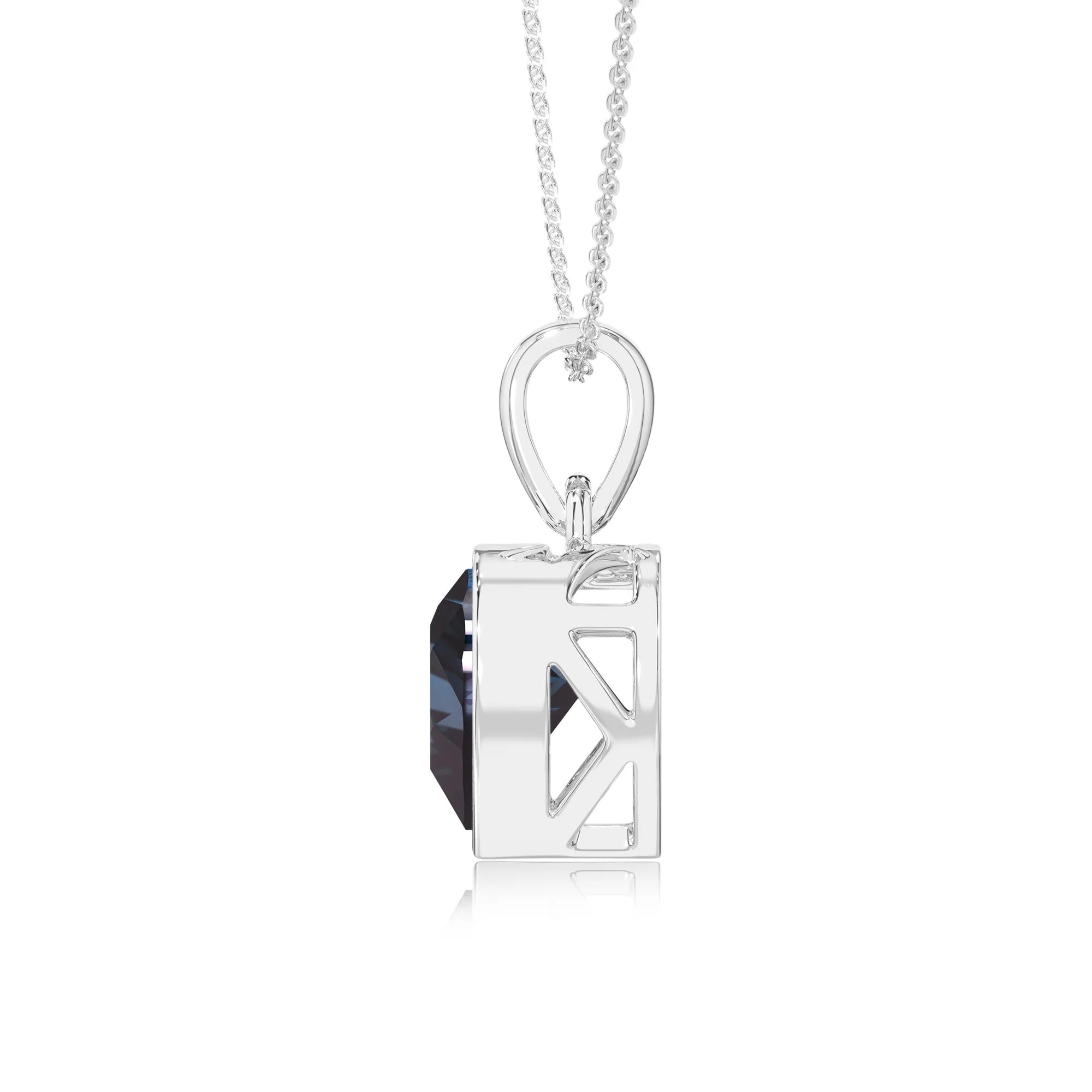 lab grown alexandrite heart solitaire necklaces in white gold