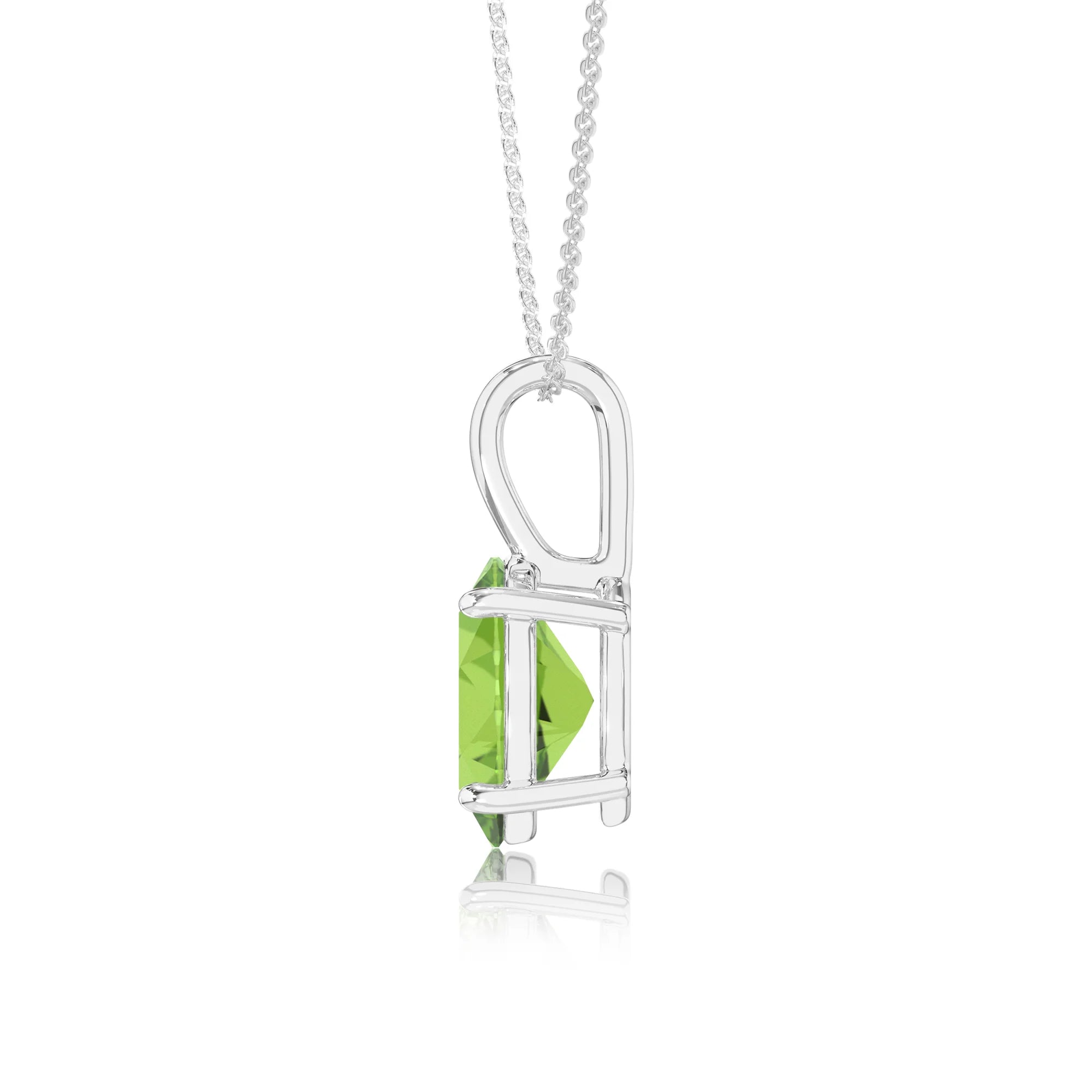 natural peridot oval solitaire necklaces in white gold