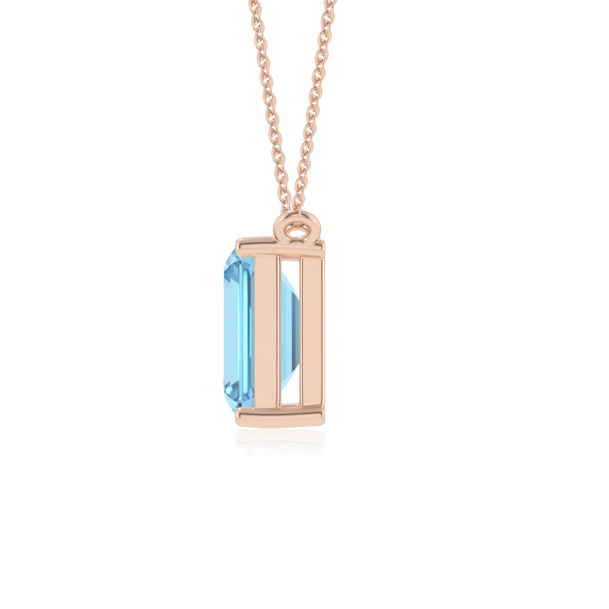 natural swiss-blue-topaz emerald cut solitaire necklaces in rose gold
