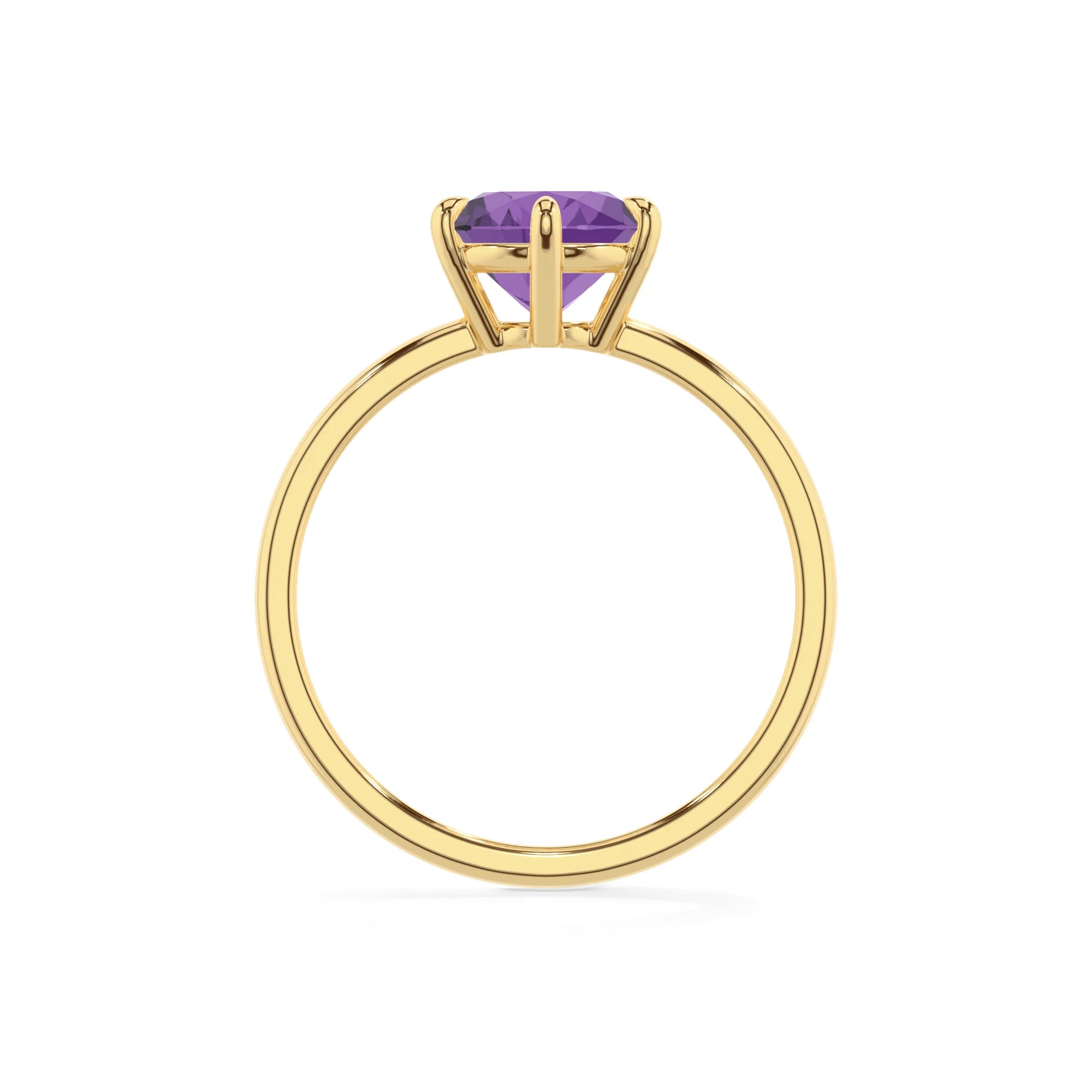 lab grown amethyst round solitaire rings in yellow gold