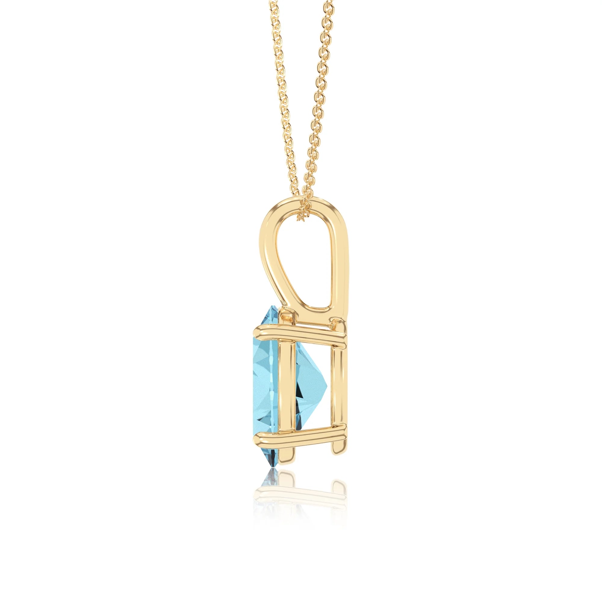 lab grown aquamarine oval solitaire necklaces in yellow gold