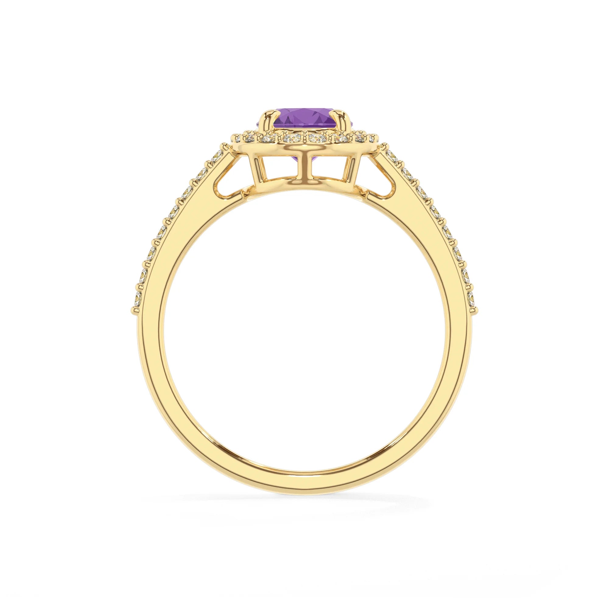 lab grown amethyst oval solitaire rings in yellow gold