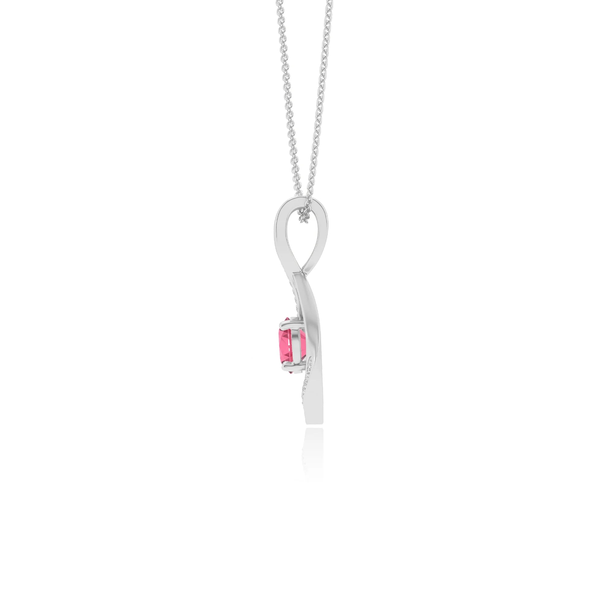lab grown pink-tourmaline round solitaire necklaces in platinum