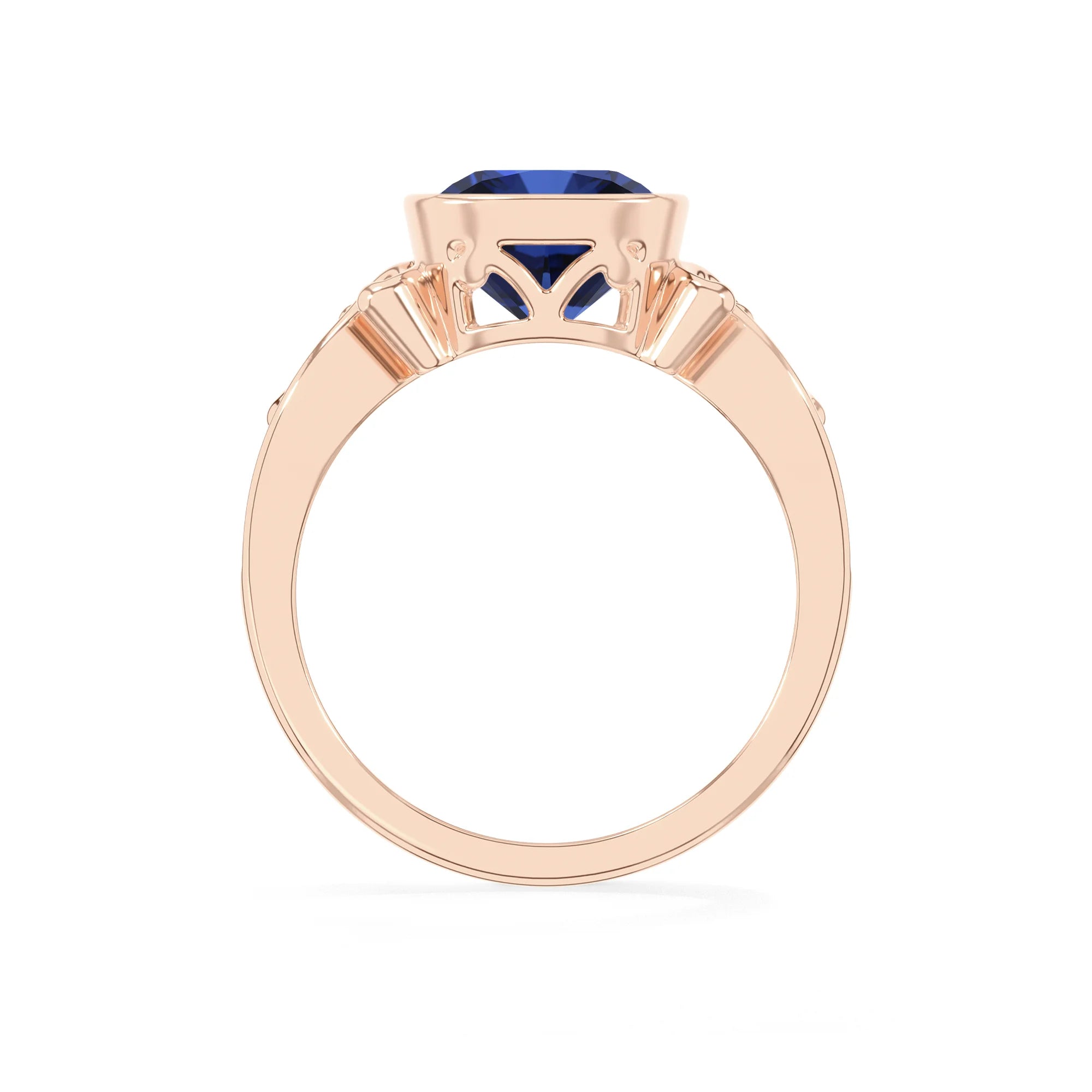 lab grown blue-sapphire cushion solitaire rings in rose gold