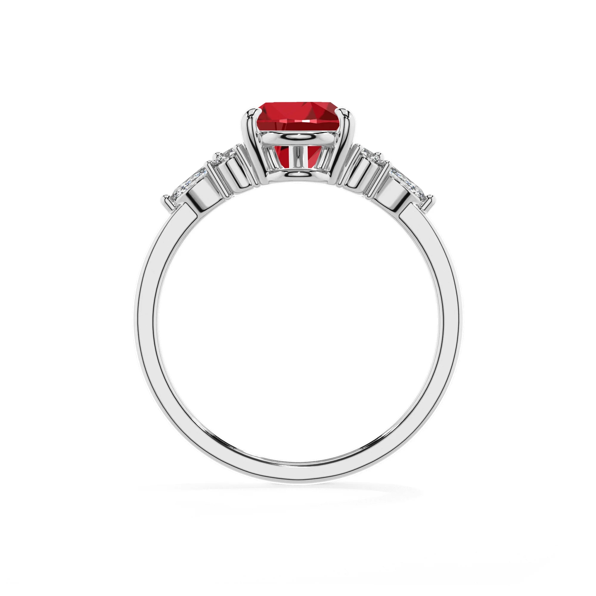 lab grown ruby pear solitaire rings in sterling silver