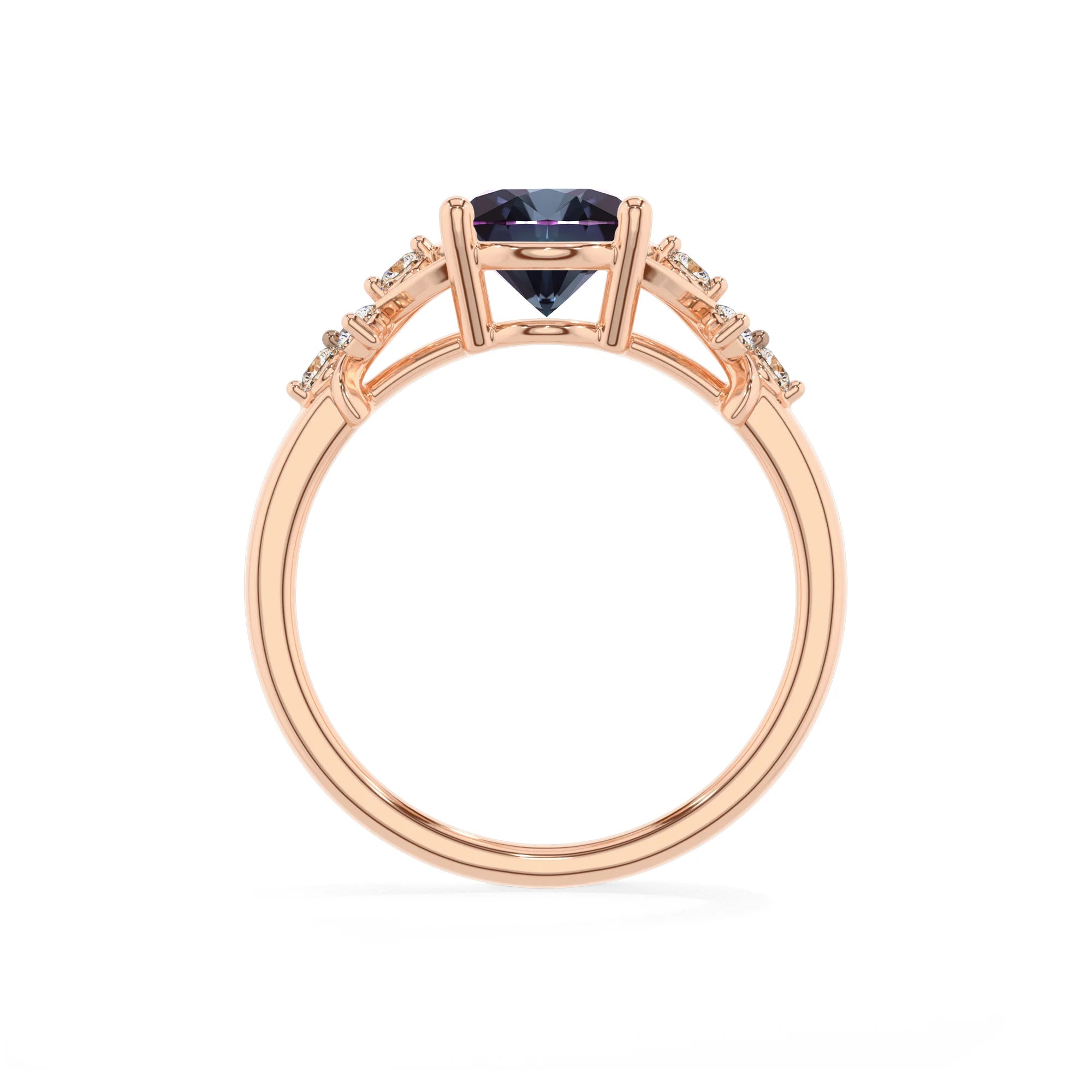 lab grown alexandrite oval solitaire rings in rose gold