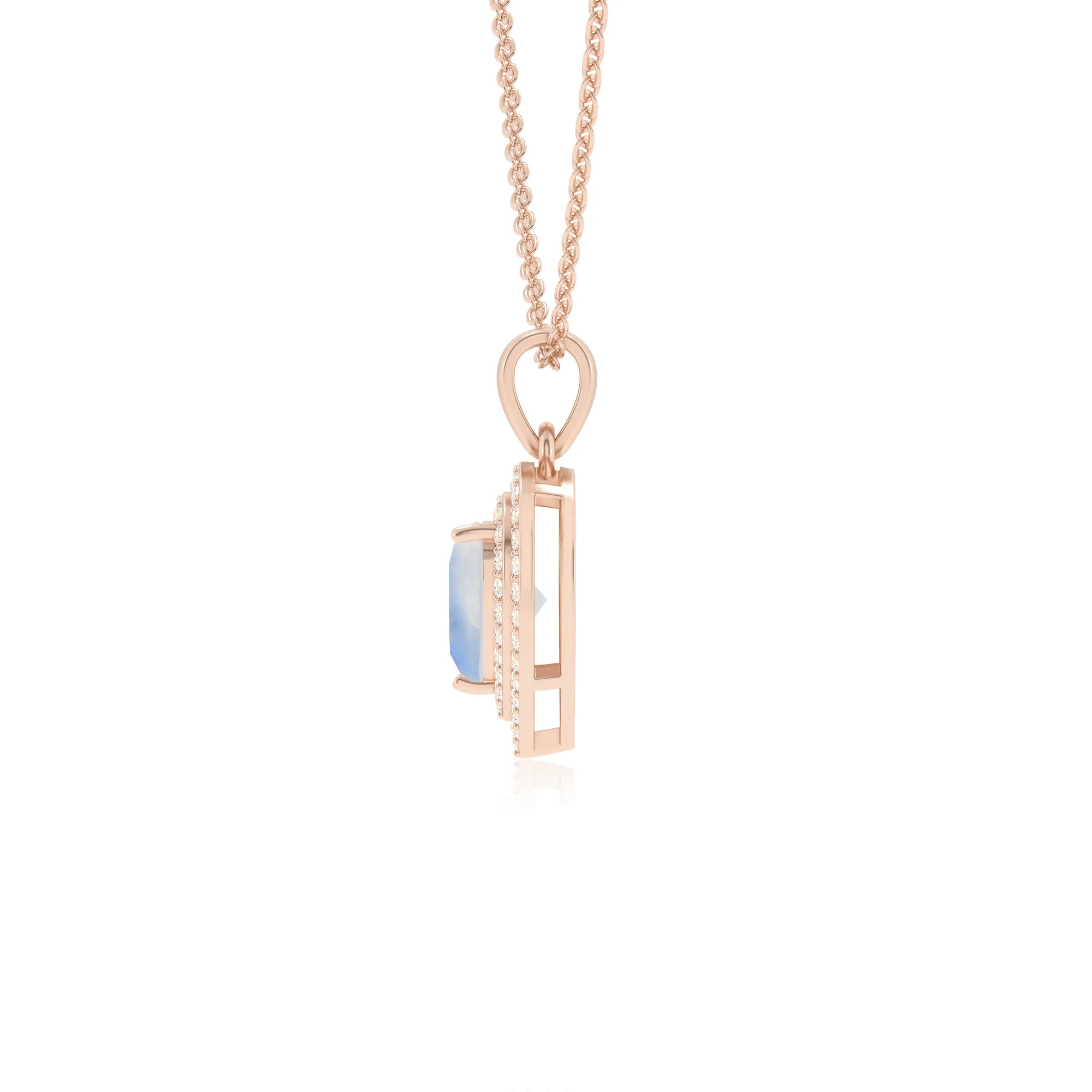 natural rainbow moonstone heart halo necklaces in rose gold