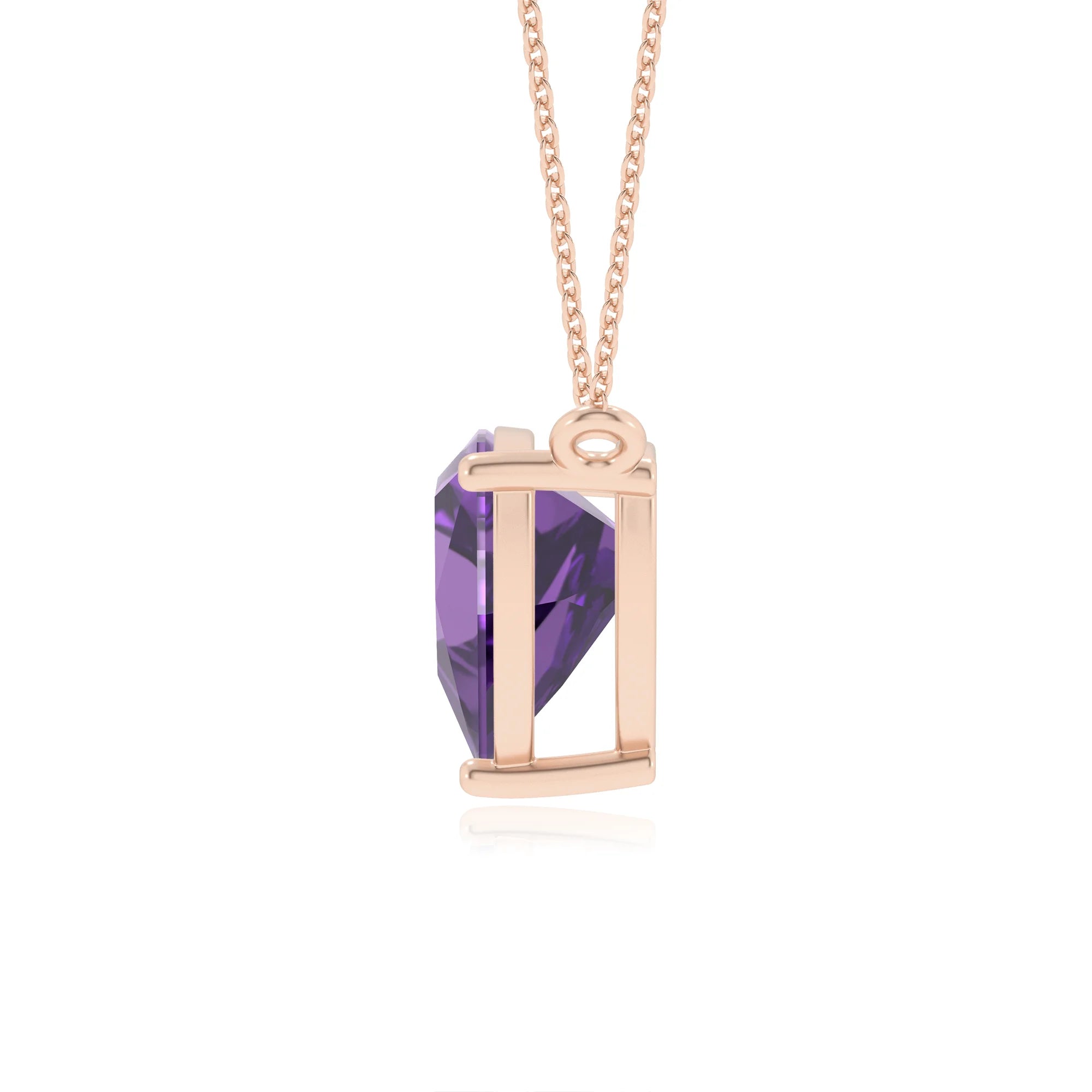 lab grown amethyst trillion solitaire necklaces in rose gold