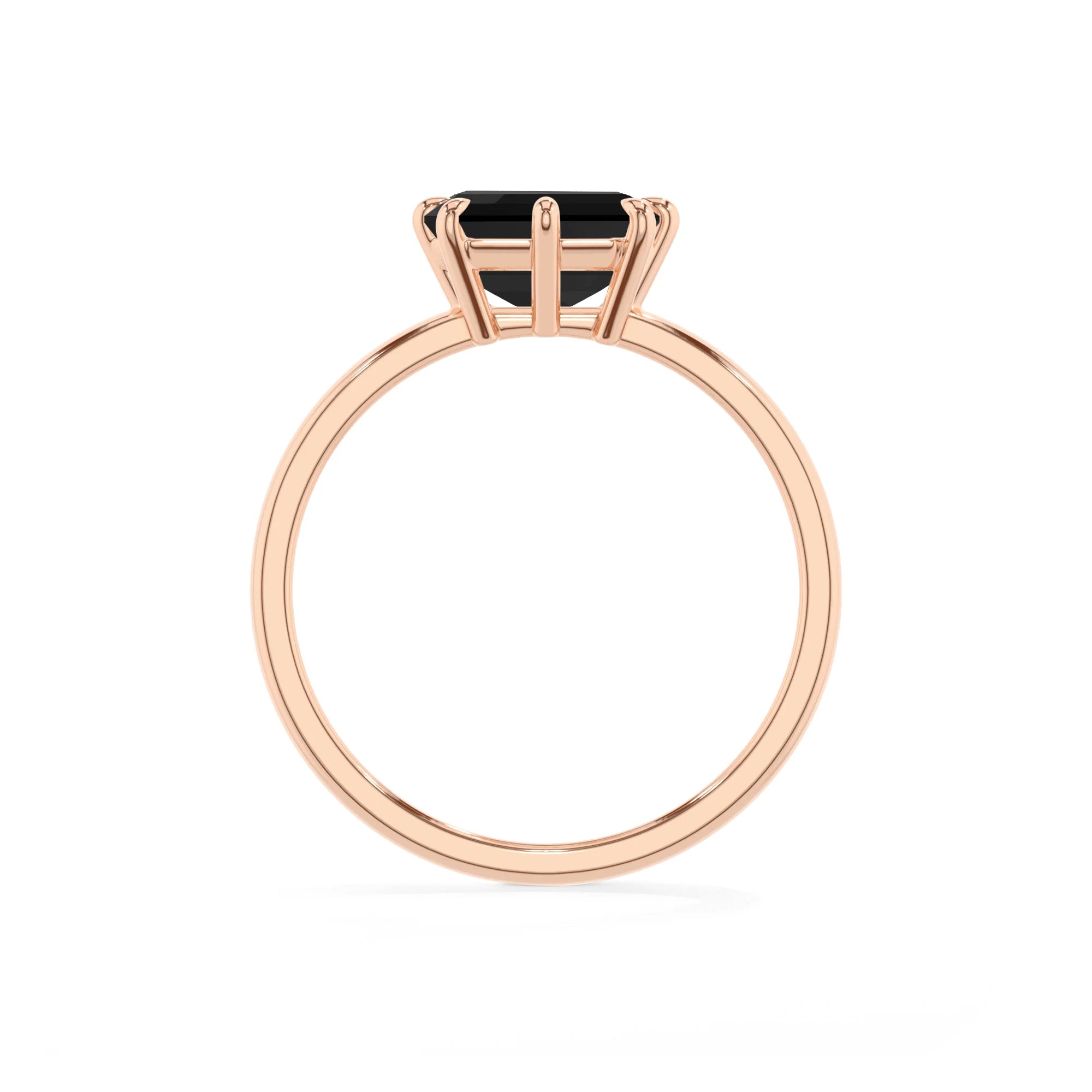 natural black-onyx emerald cut solitaire rings in rose gold