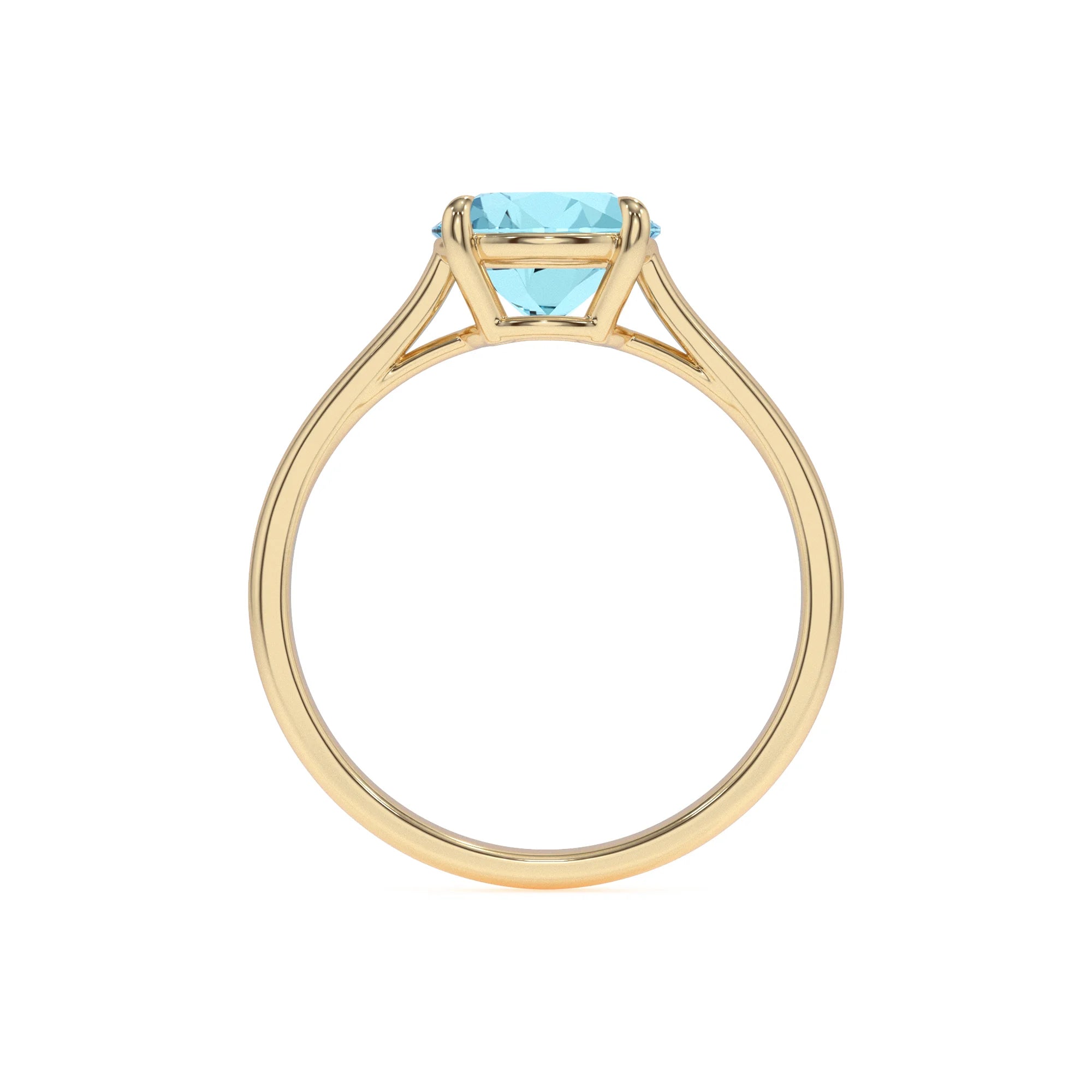 lab grown aquamarine round solitaire rings in yellow gold