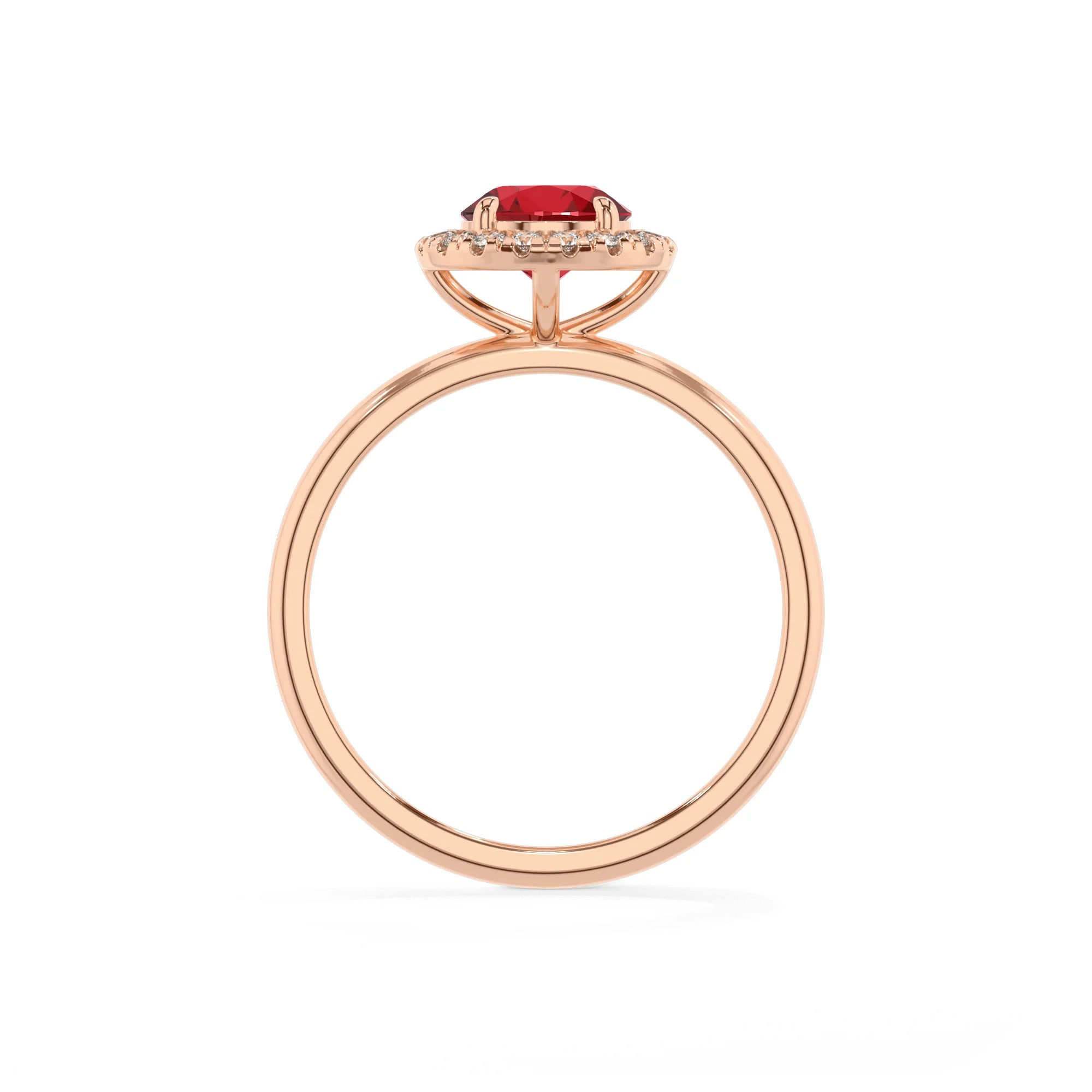 lab grown ruby round solitaire rings in rose gold