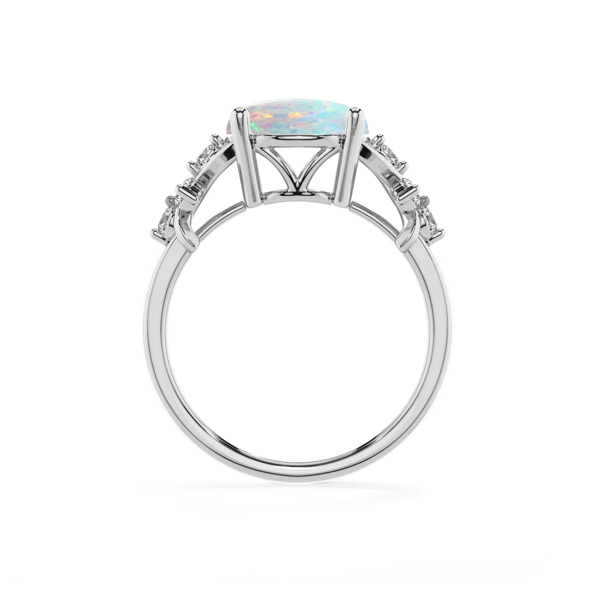 lab grown opal round solitaire rings in platinum