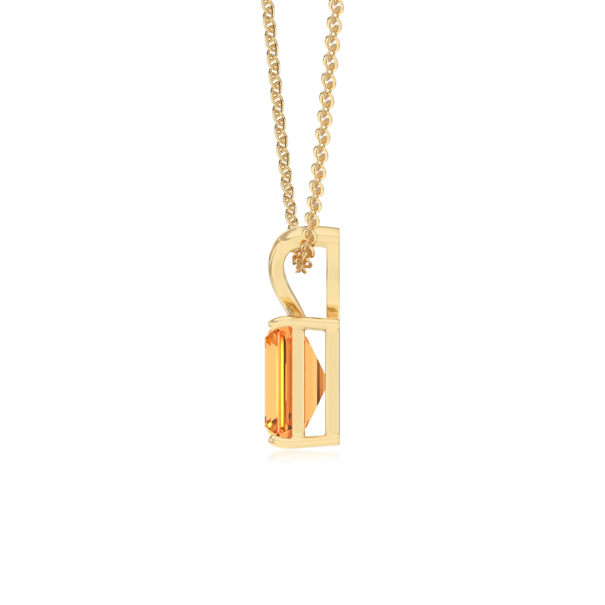 lab grown citrine emerald cut solitaire v-bale necklaces in yellow gold