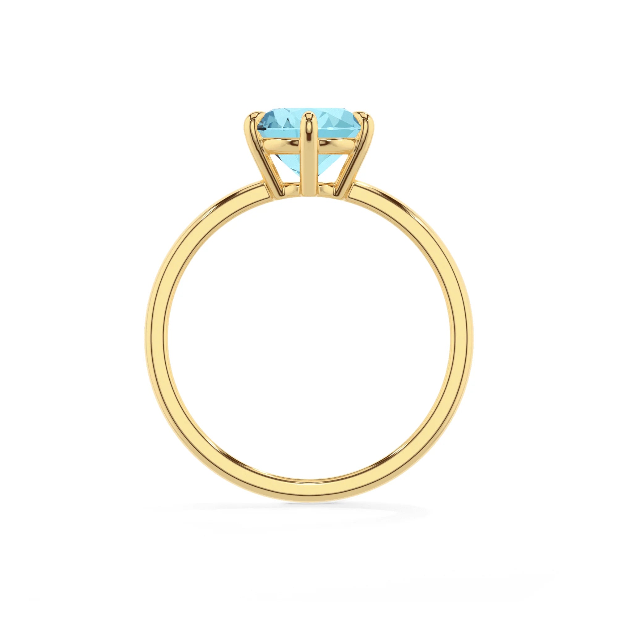 lab grown aquamarine round solitaire rings in yellow gold