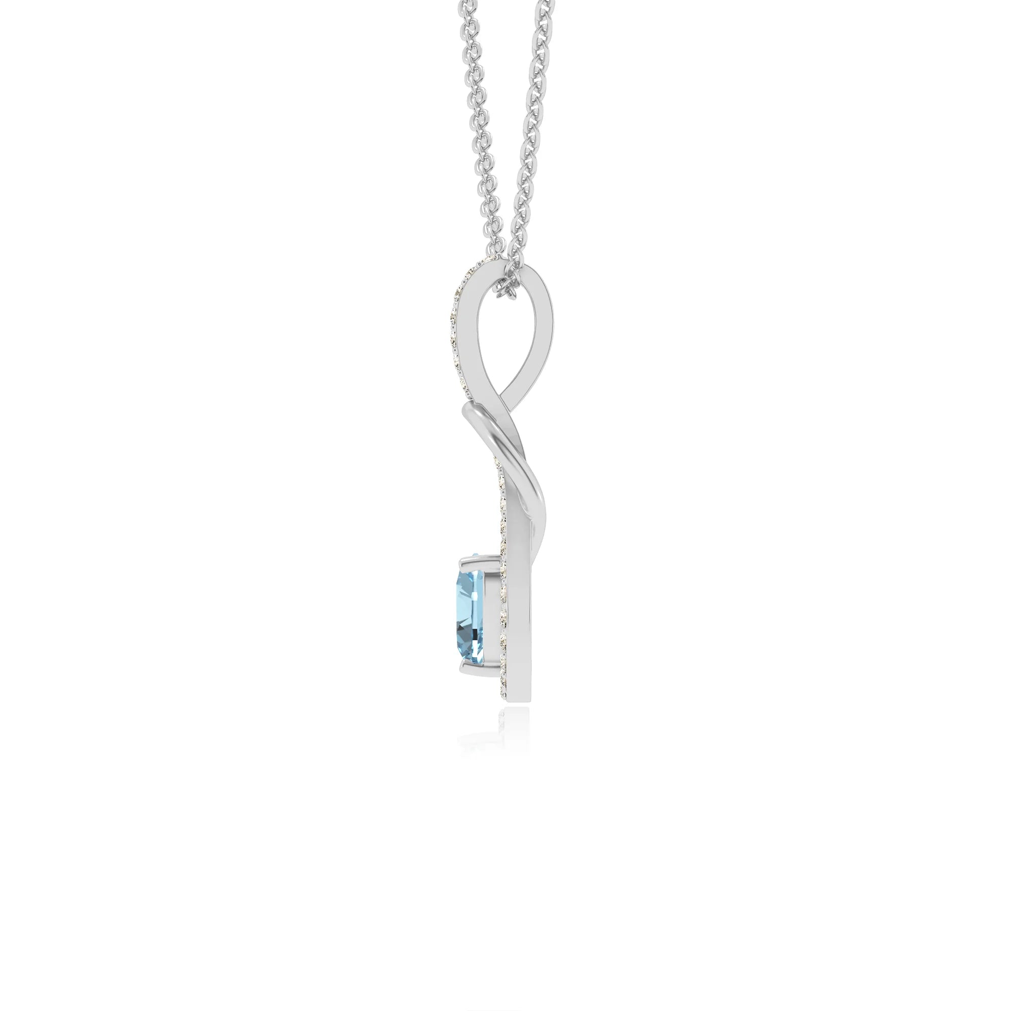 lab grown aquamarine heart infinity v-bale necklaces in white gold