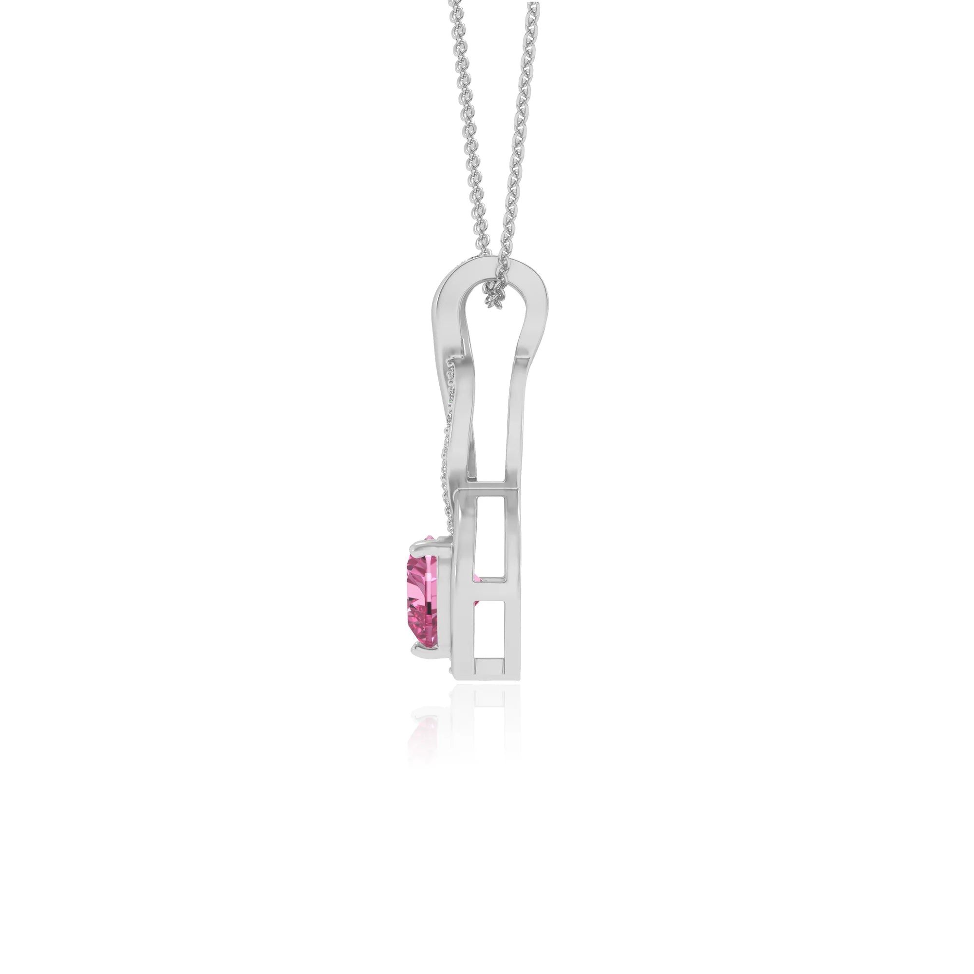 lab grown pink-sapphire heart infinity necklaces in sterling silver