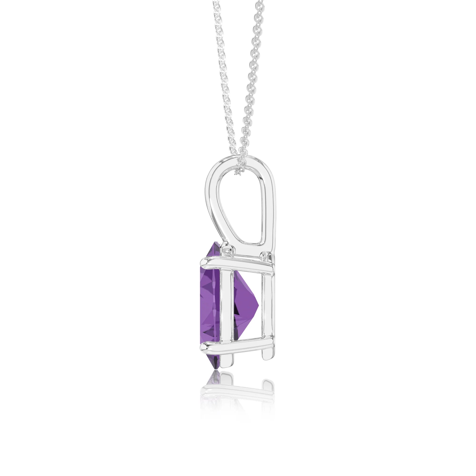 lab grown amethyst oval solitaire necklaces in white gold
