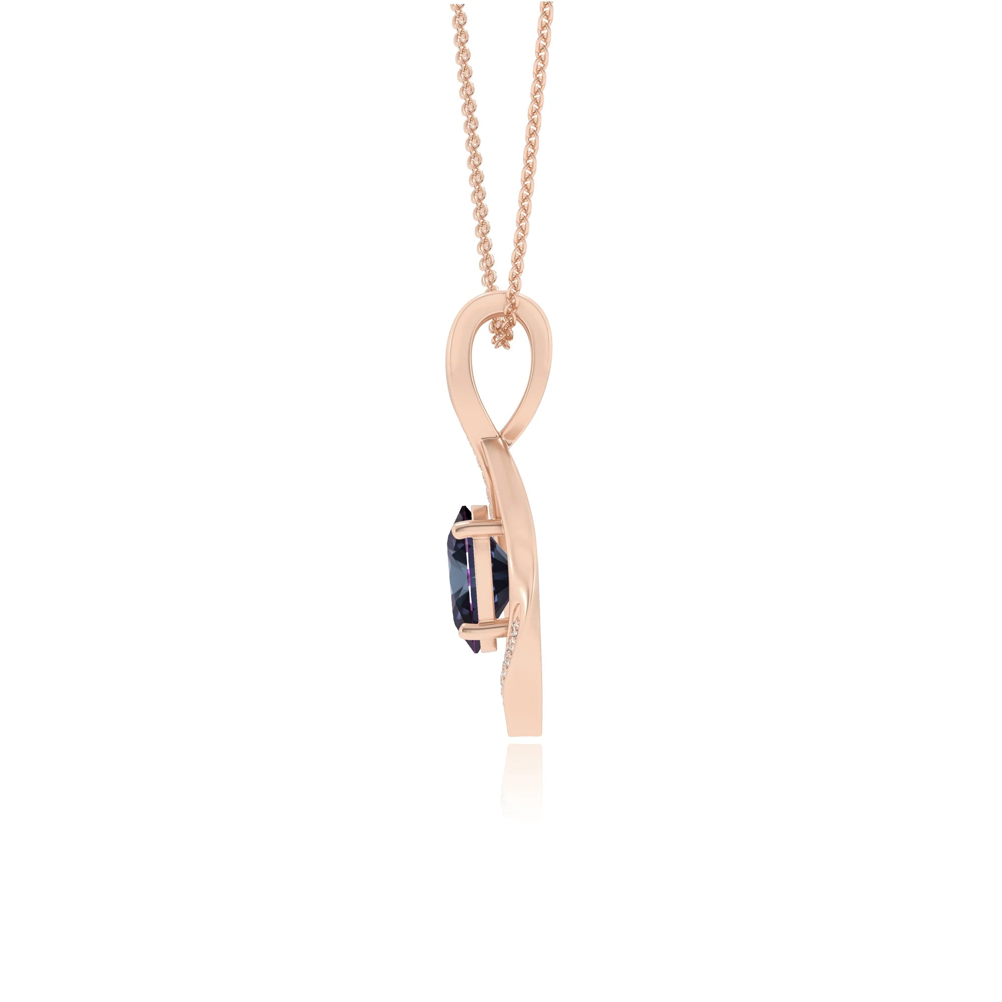 lab grown alexandrite oval solitaire necklaces in rose gold