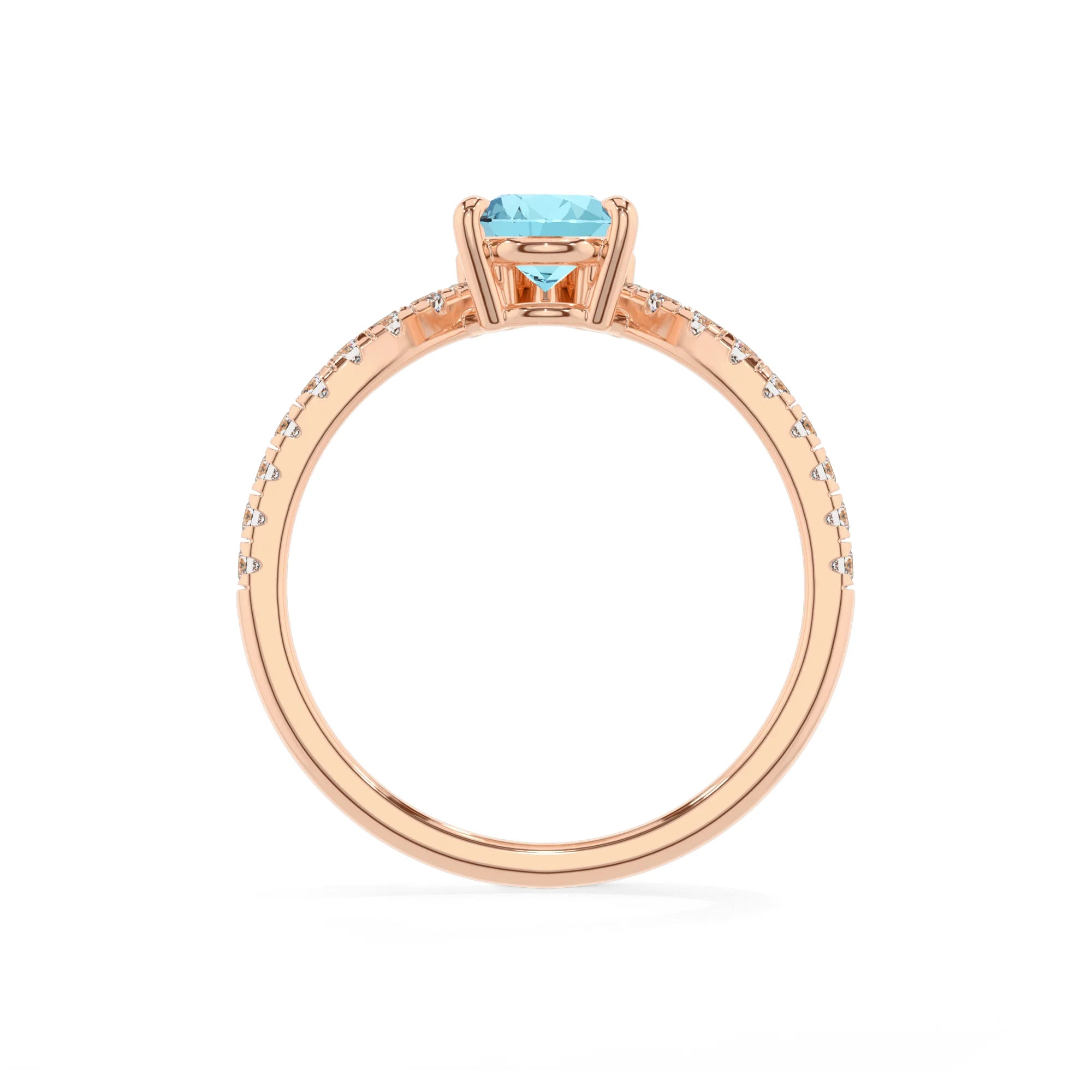 lab grown aquamarine pear solitaire rings in rose gold