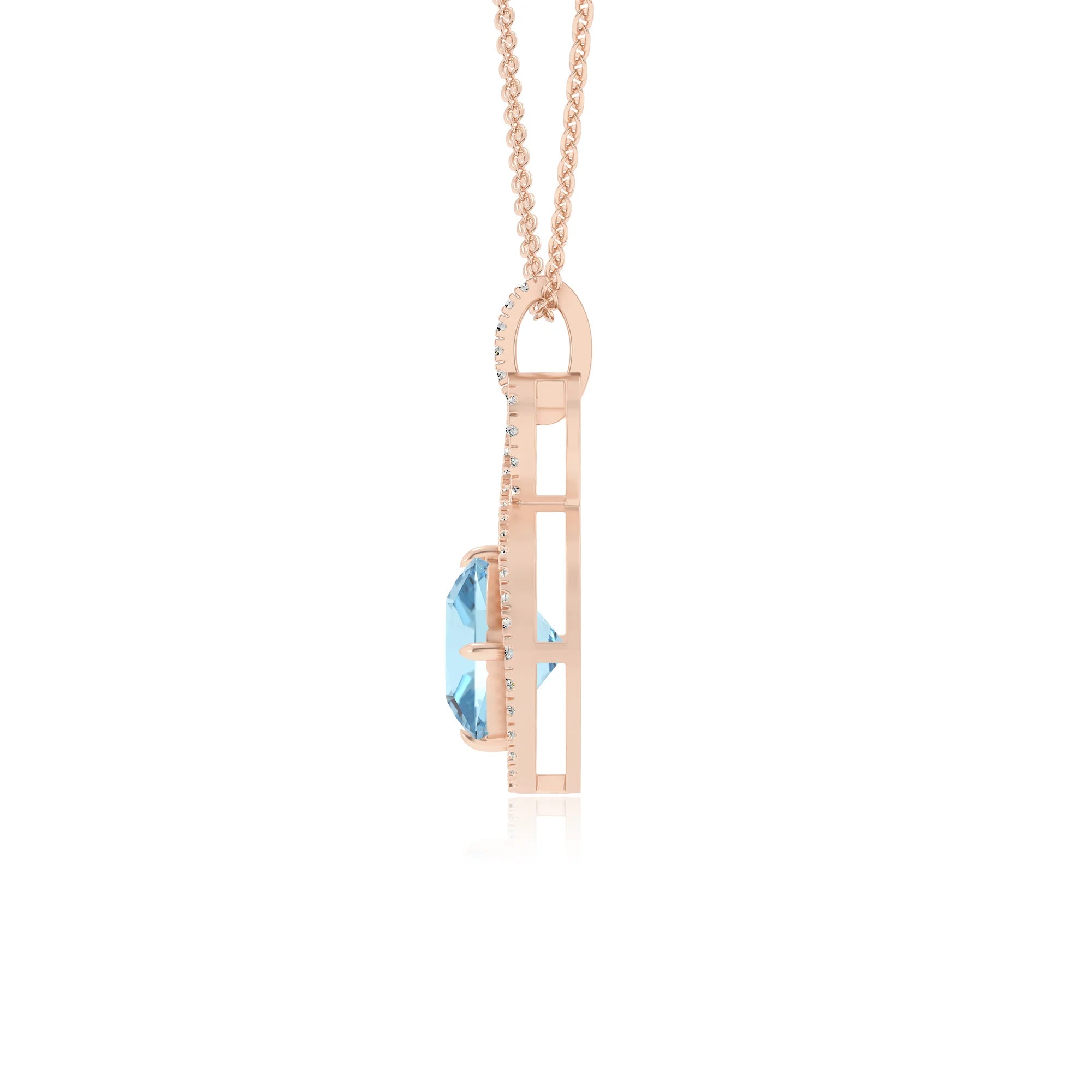 lab grown aquamarine cushion infinity necklaces in rose gold