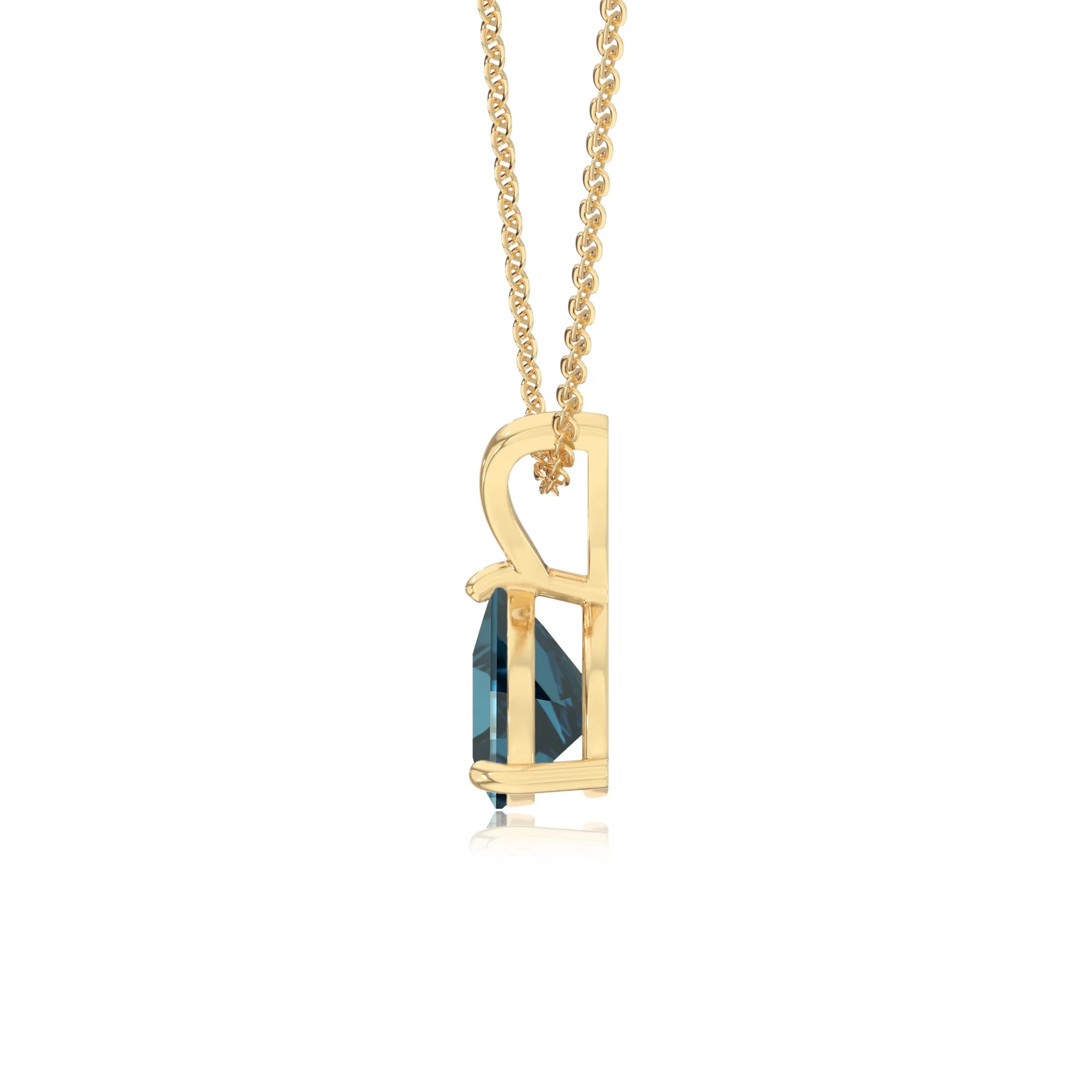 natural london-blue-topaz trillion solitaire v-bale necklaces in yellow gold
