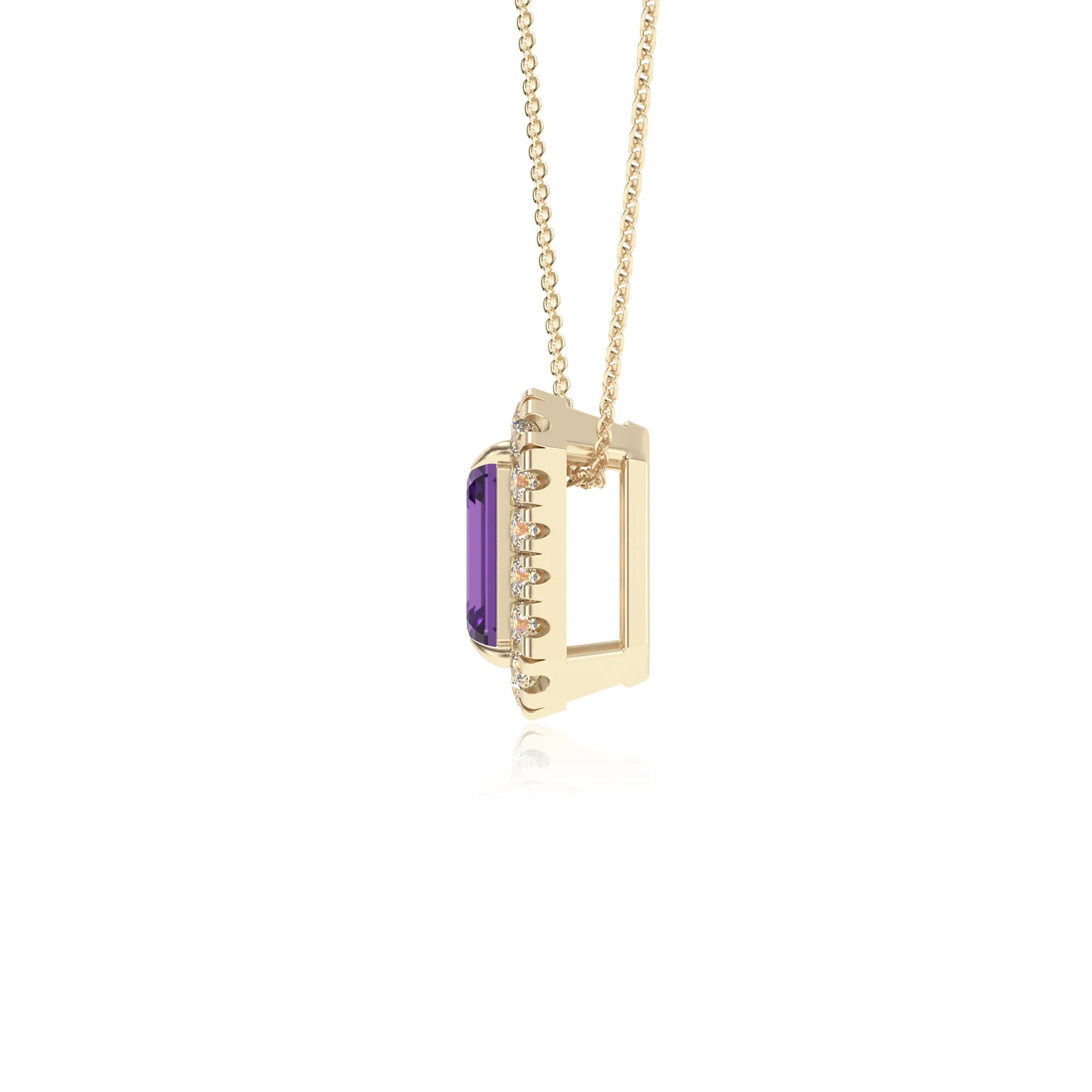 lab grown amethyst emerald cut solitaire necklaces in yellow gold