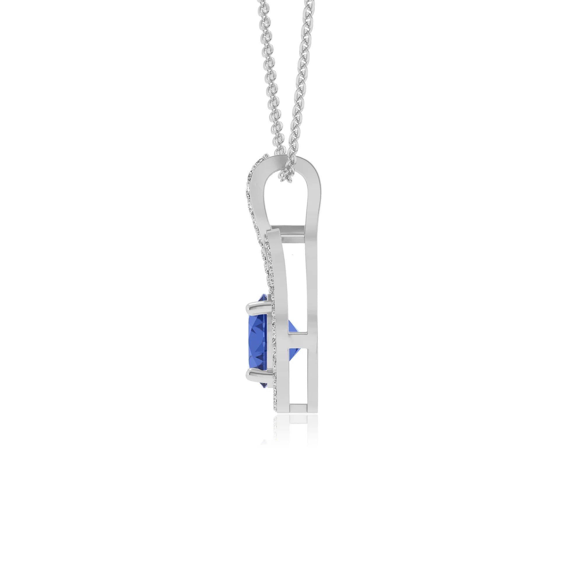 lab grown blue-sapphire round solitaire necklaces in white gold