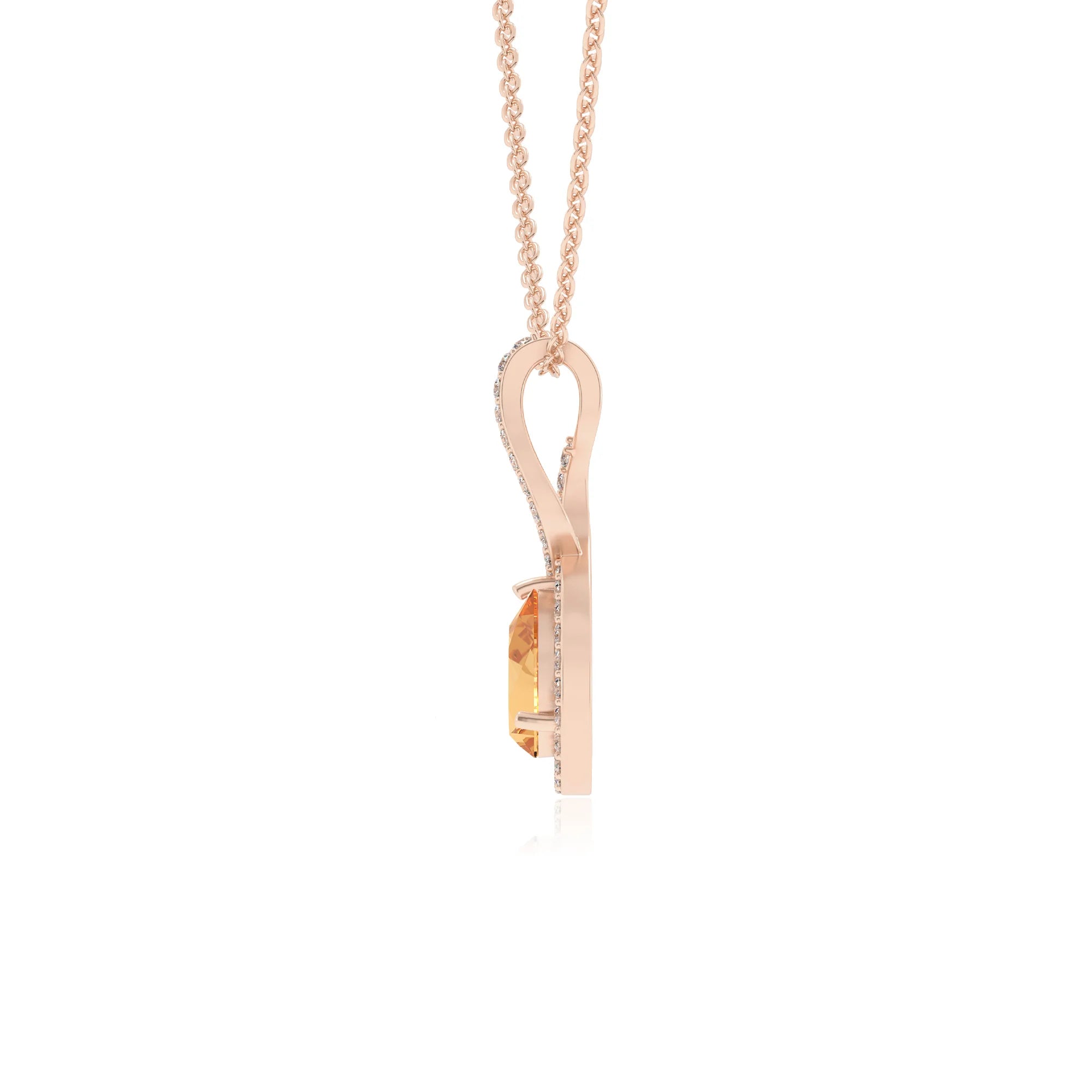 lab grown citrine pear necklaces in rose gold