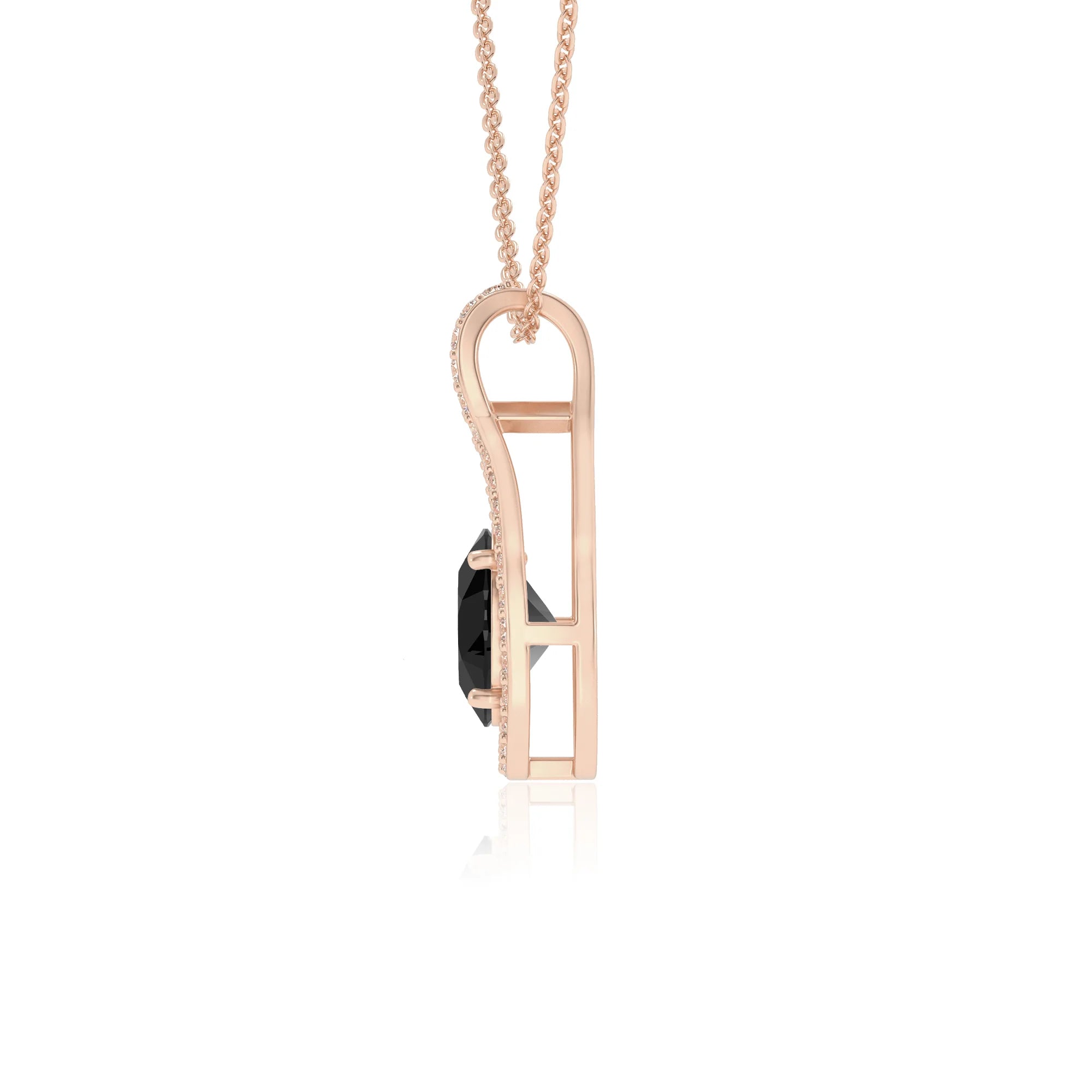 natural black-onyx oval solitaire necklaces in rose gold