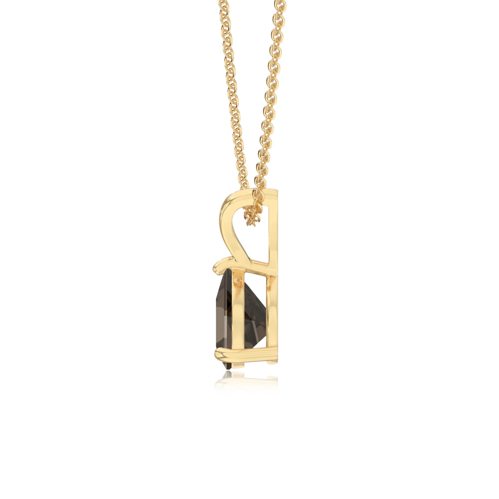 natural smoky-quartz trillion solitaire v-bale necklaces in yellow gold