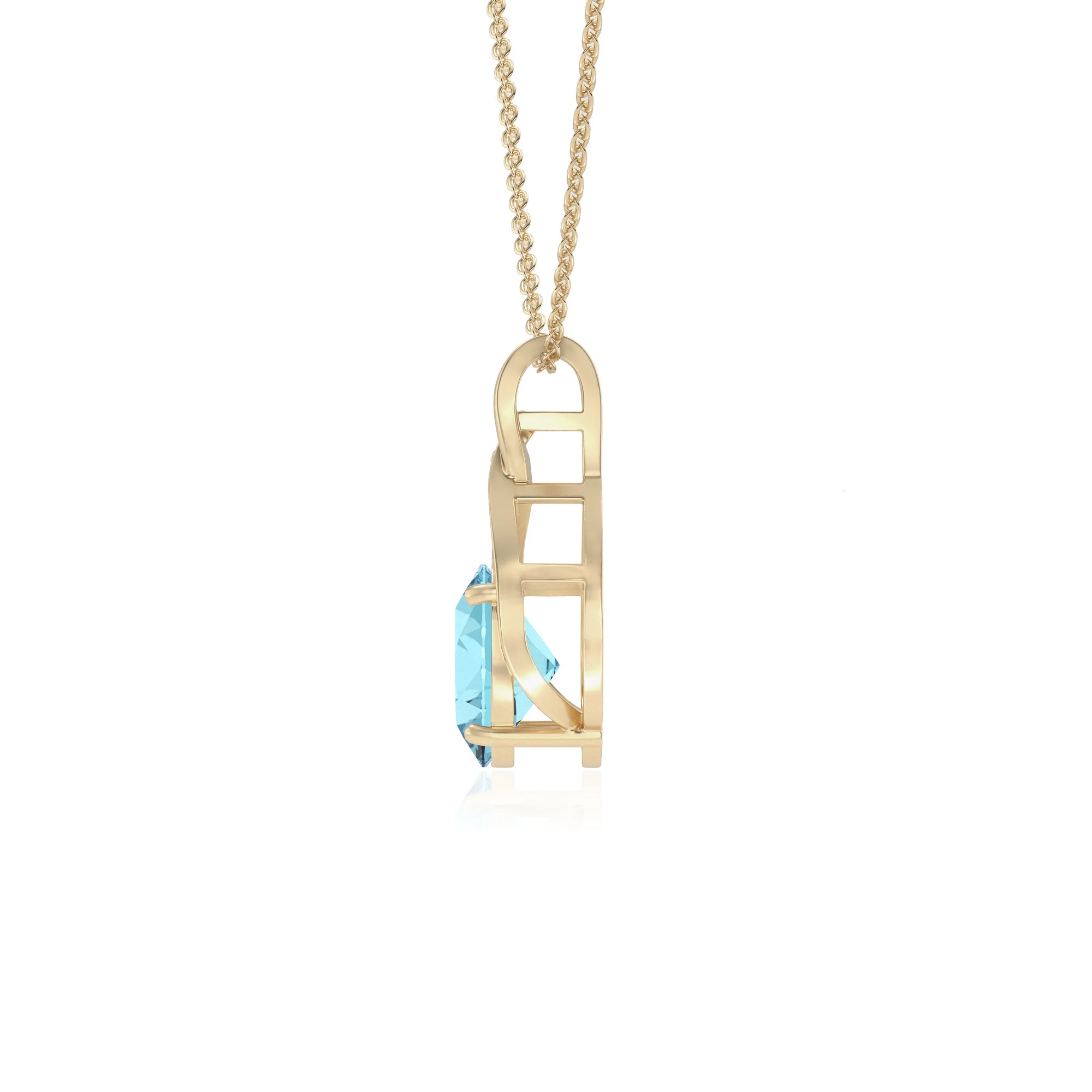 lab grown aquamarine oval solitaire necklaces in yellow gold