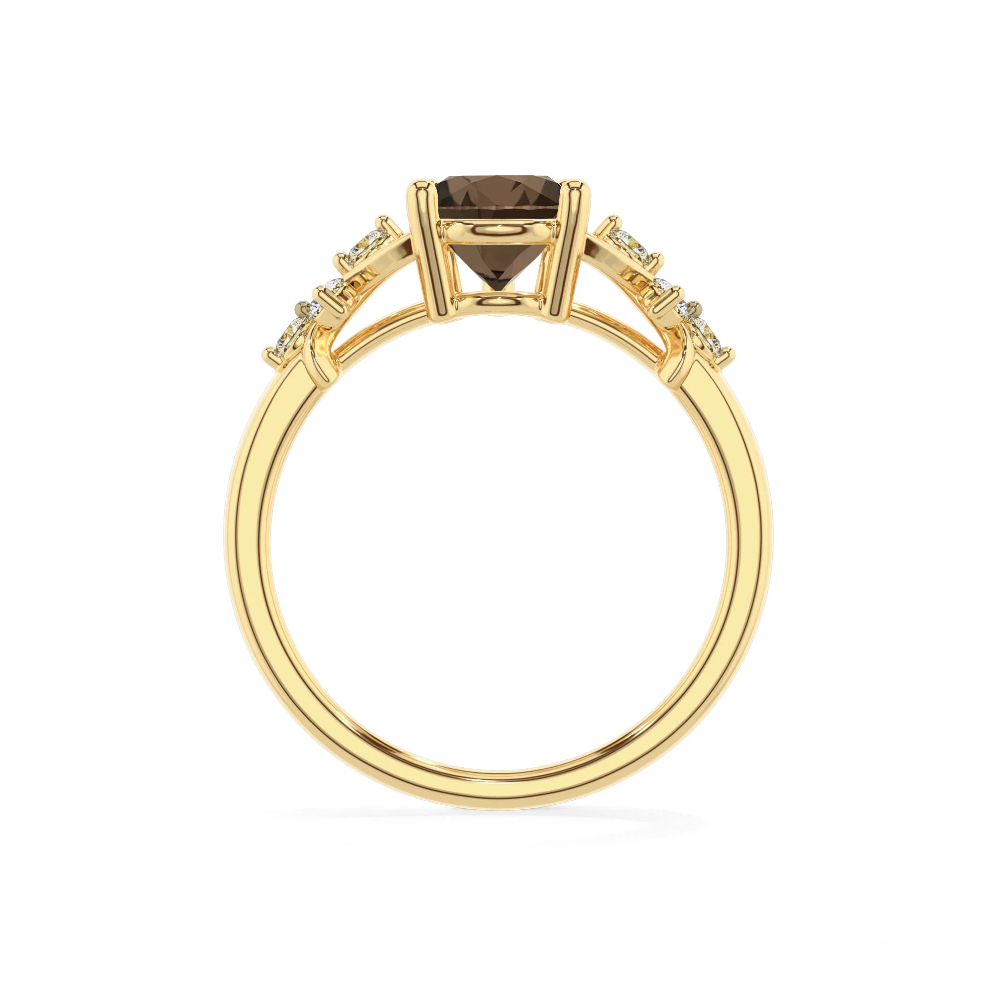 natural smoky-quartz pear solitaire rings in yellow gold