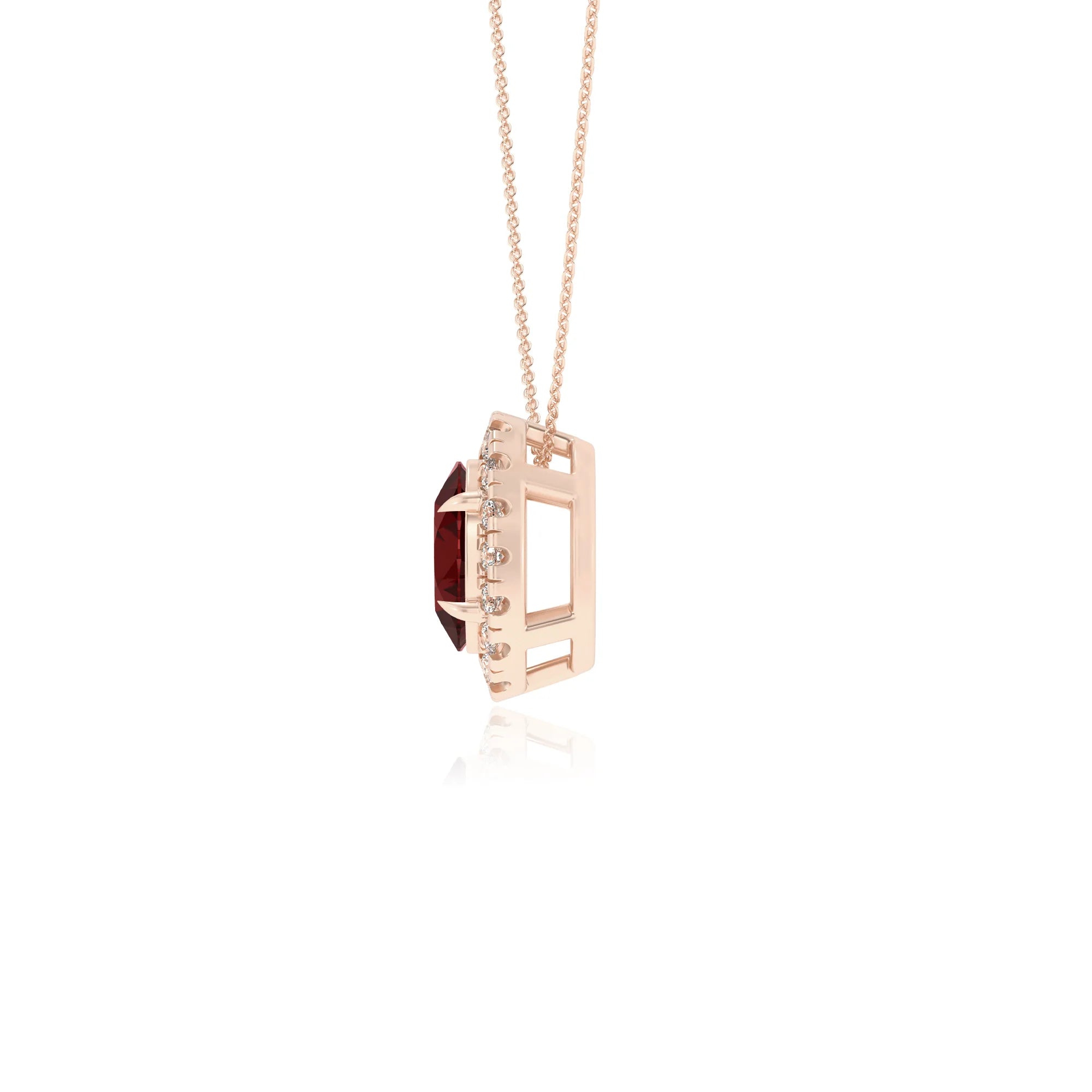 natural garnet oval solitaire necklaces in rose gold