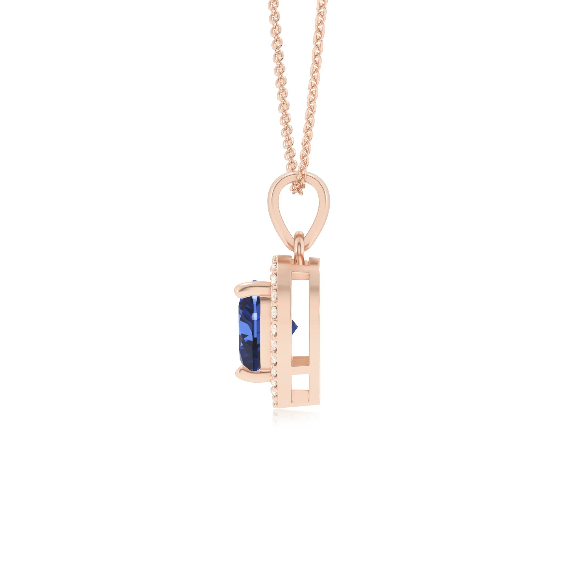 lab grown blue-sapphire heart solitaire necklaces in rose gold