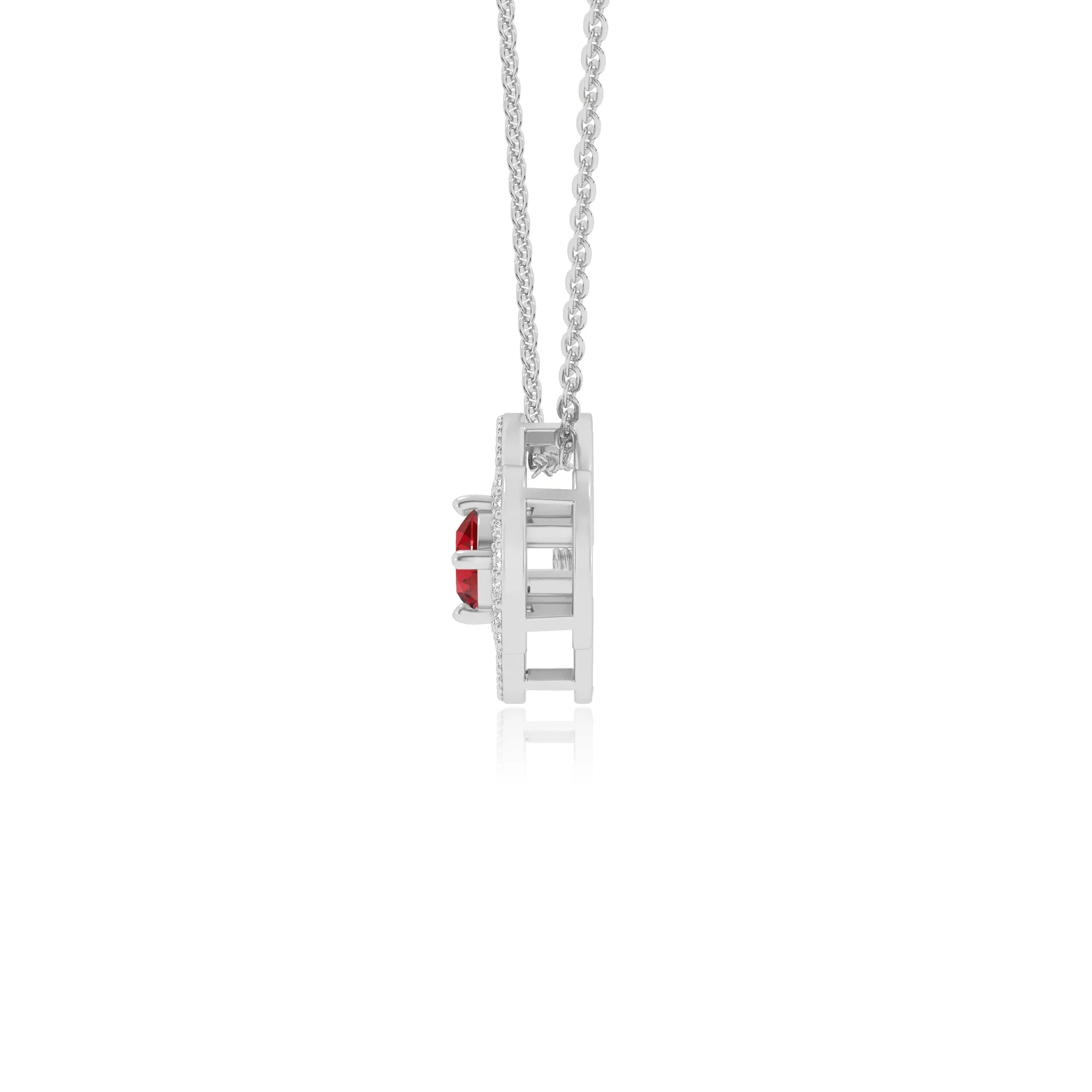 lab grown ruby round solitaire necklaces in sterling silver