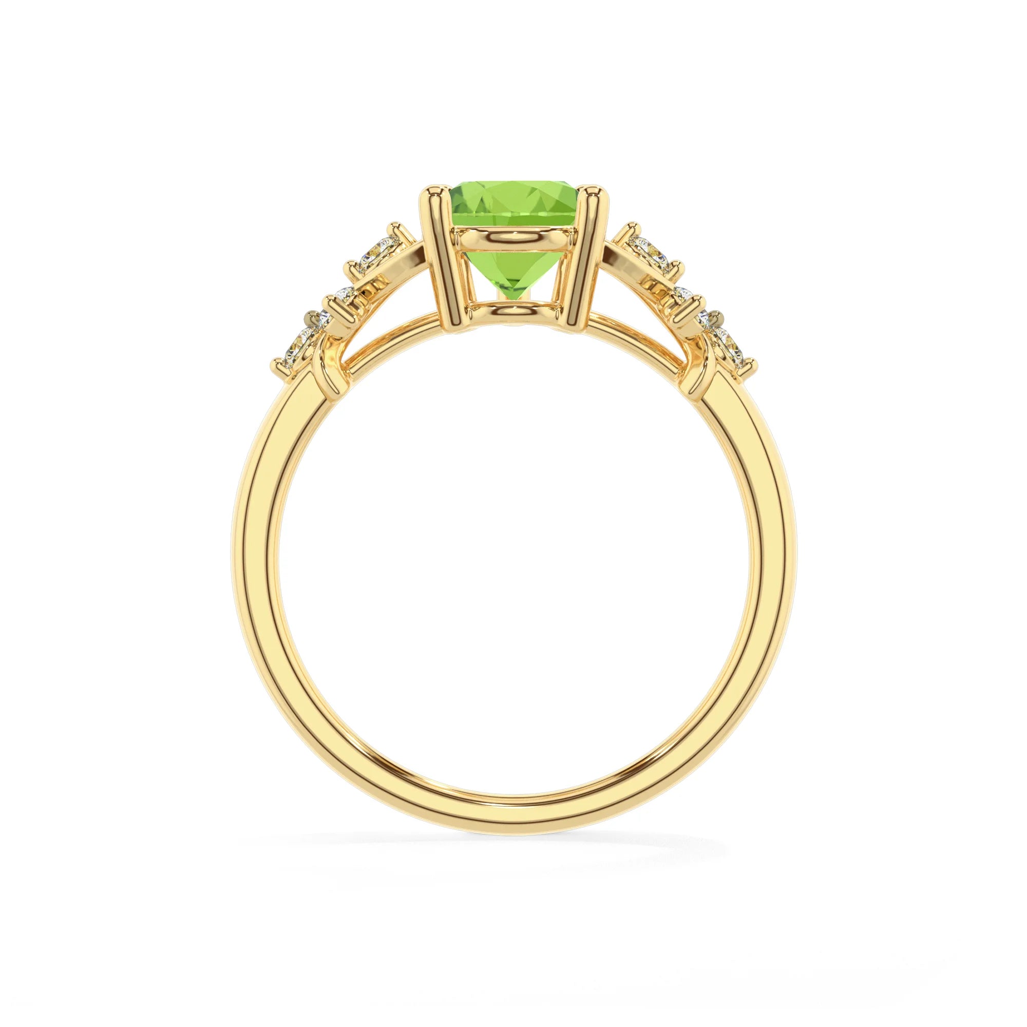 natural peridot pear solitaire rings in yellow gold