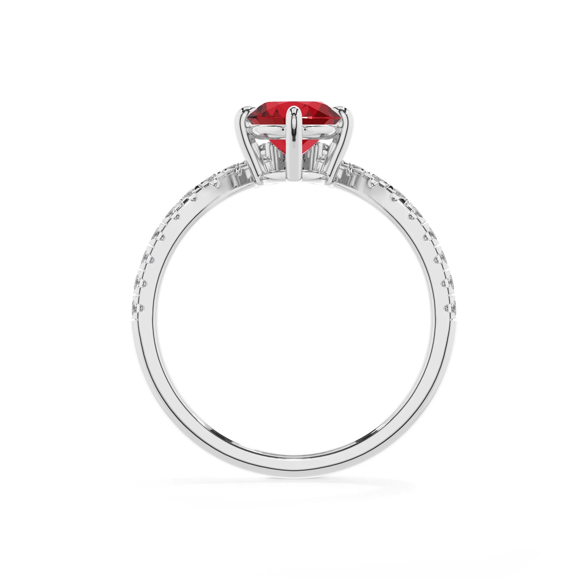 lab grown ruby oval solitaire rings in sterling silver