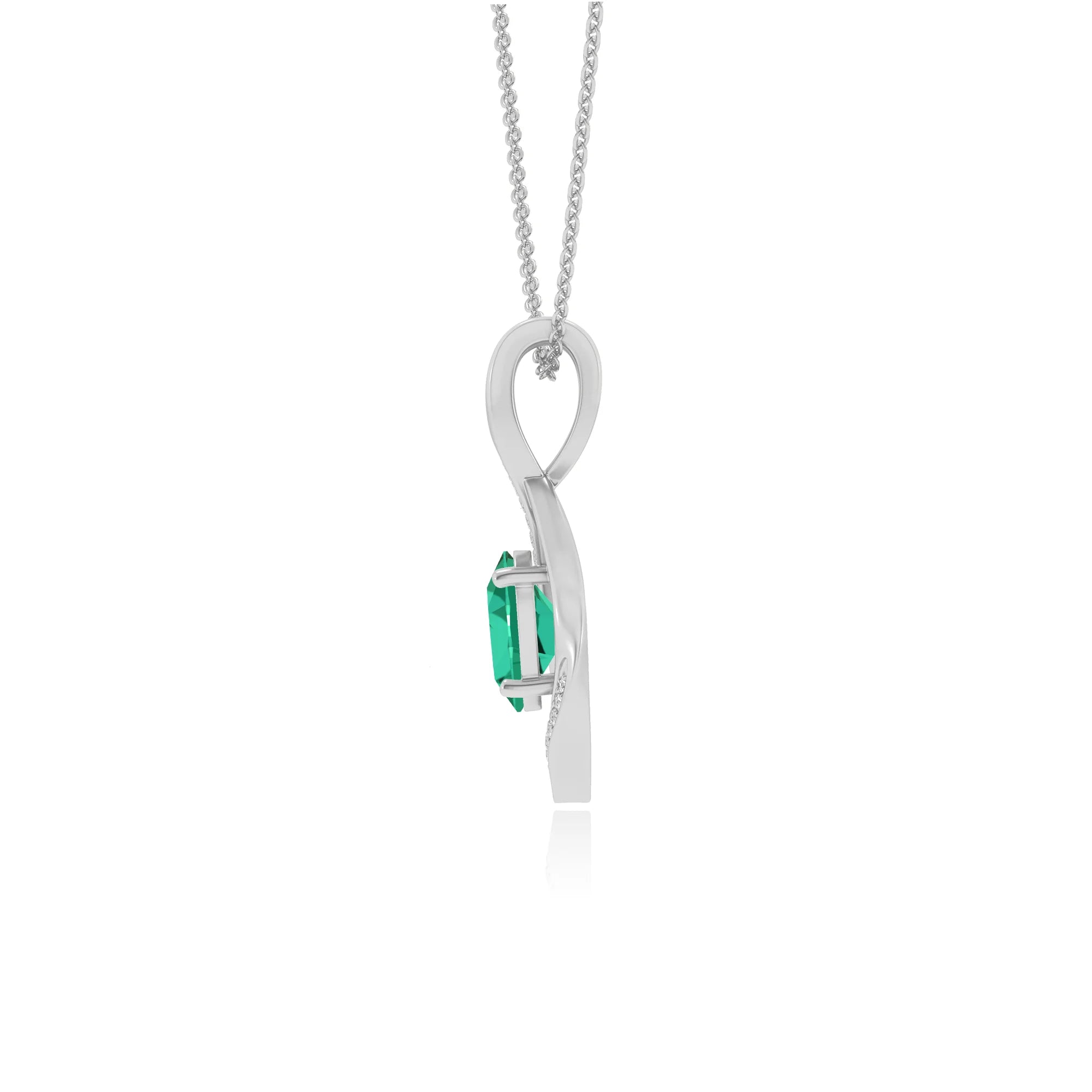 lab grown emerald oval solitaire necklaces in white gold