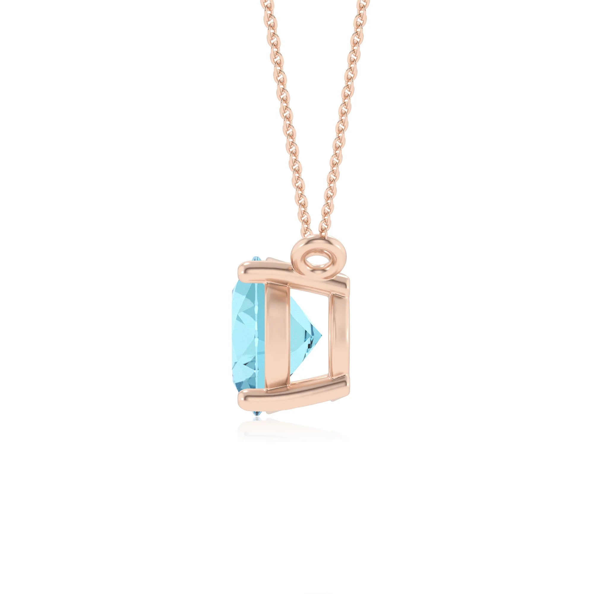 lab grown aquamarine oval solitaire necklaces in rose gold