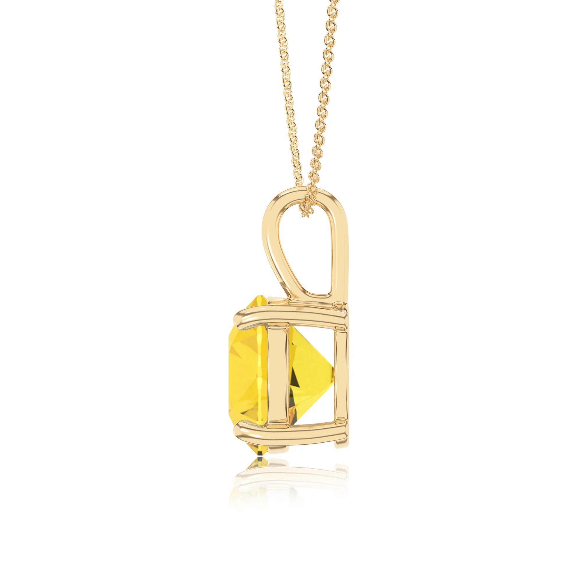lab grown yellow-sapphire round solitaire necklaces in yellow gold