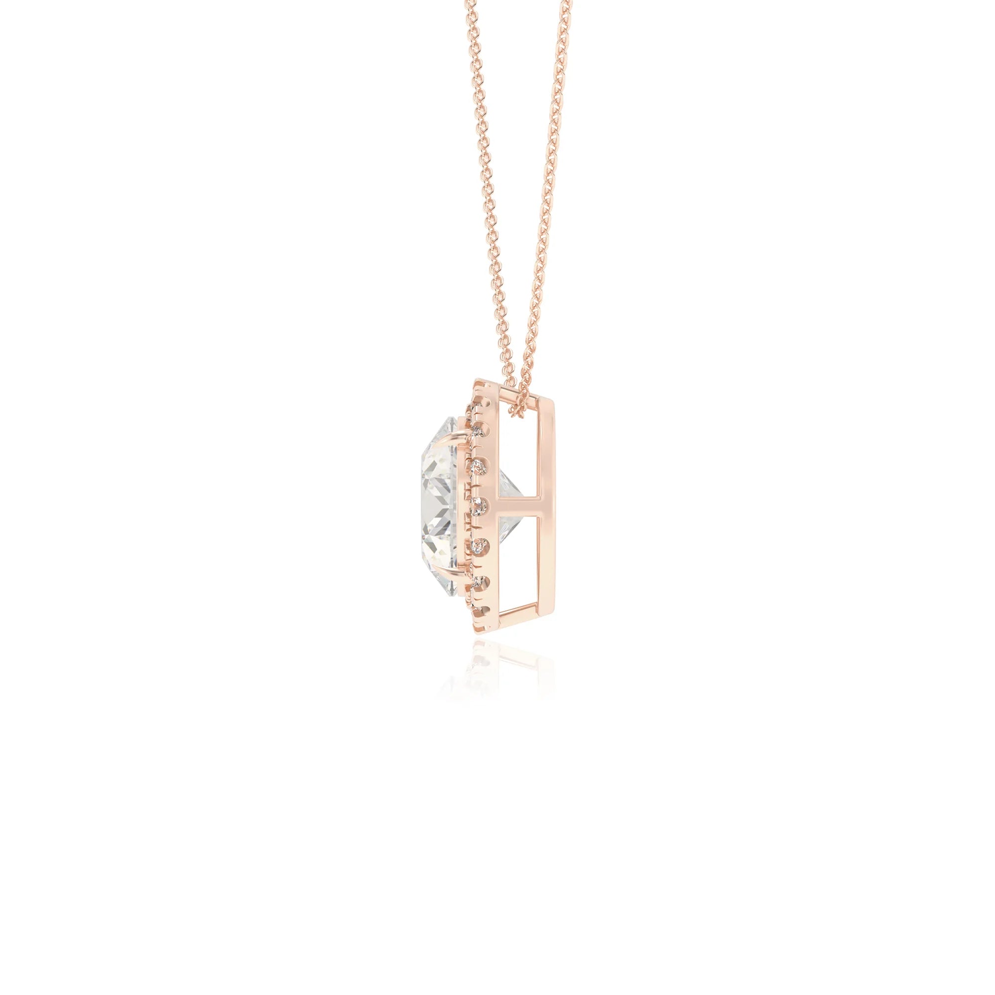 lab grown moissanite round solitaire necklaces in rose gold