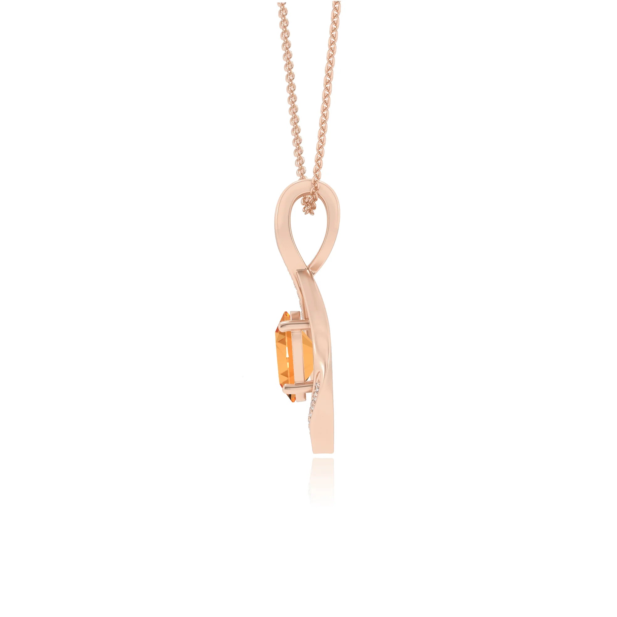 lab grown citrine oval solitaire necklaces in rose gold