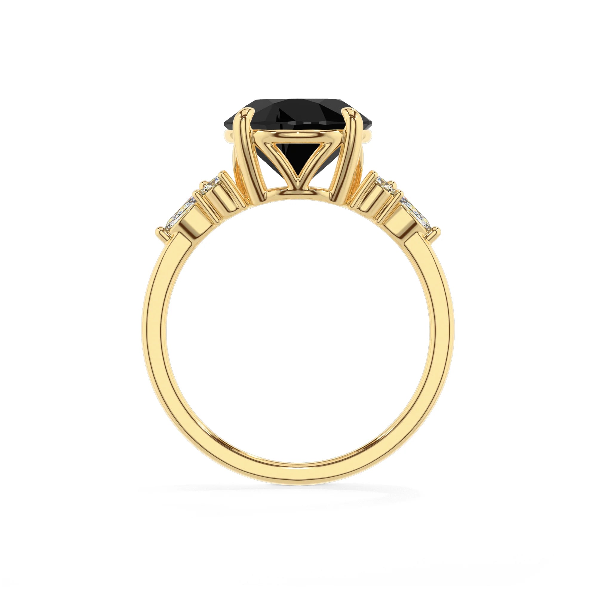 natural black-onyx round solitaire rings in yellow gold