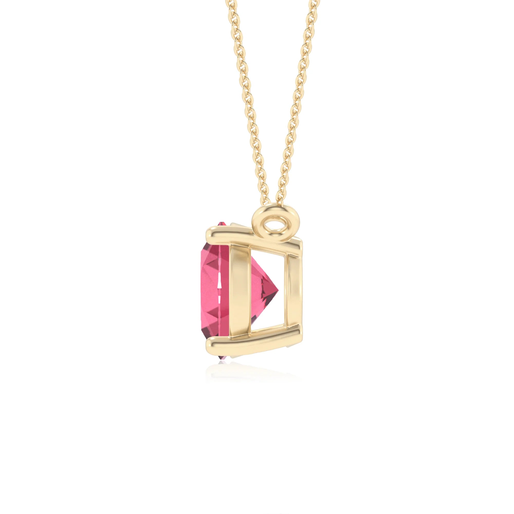 lab grown pink-tourmaline oval solitaire necklaces in yellow gold