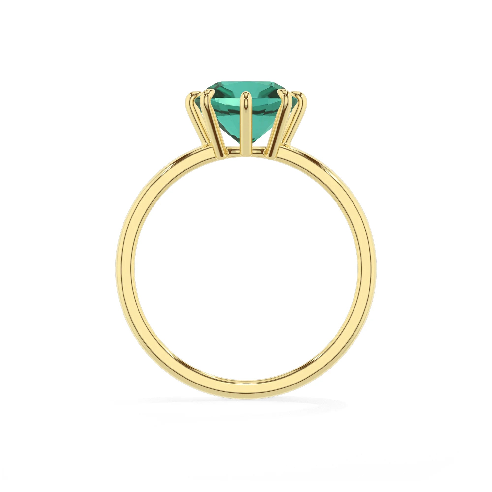 lab grown emerald cushion solitaire rings in yellow gold