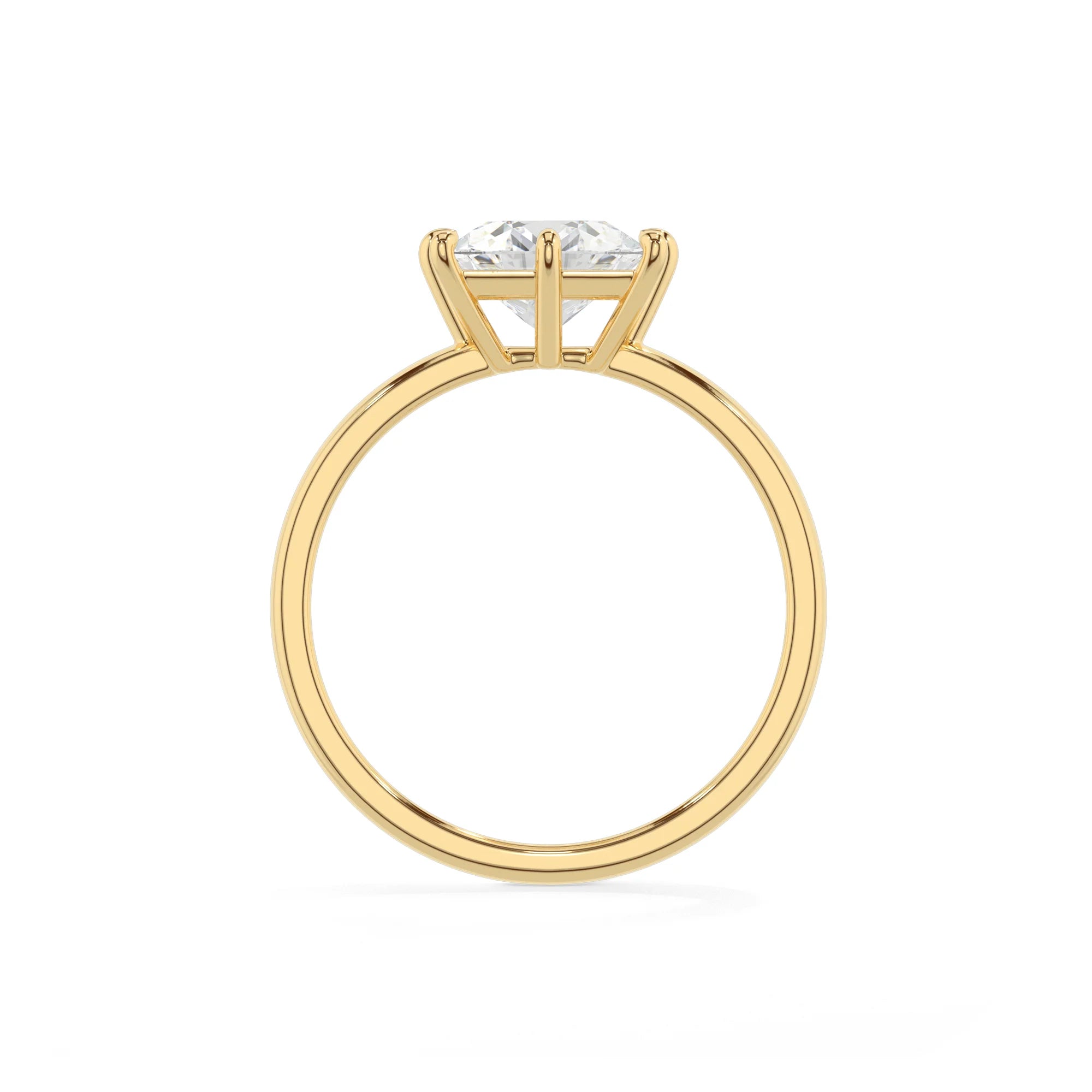 lab grown moissanite princess solitaire rings in yellow gold