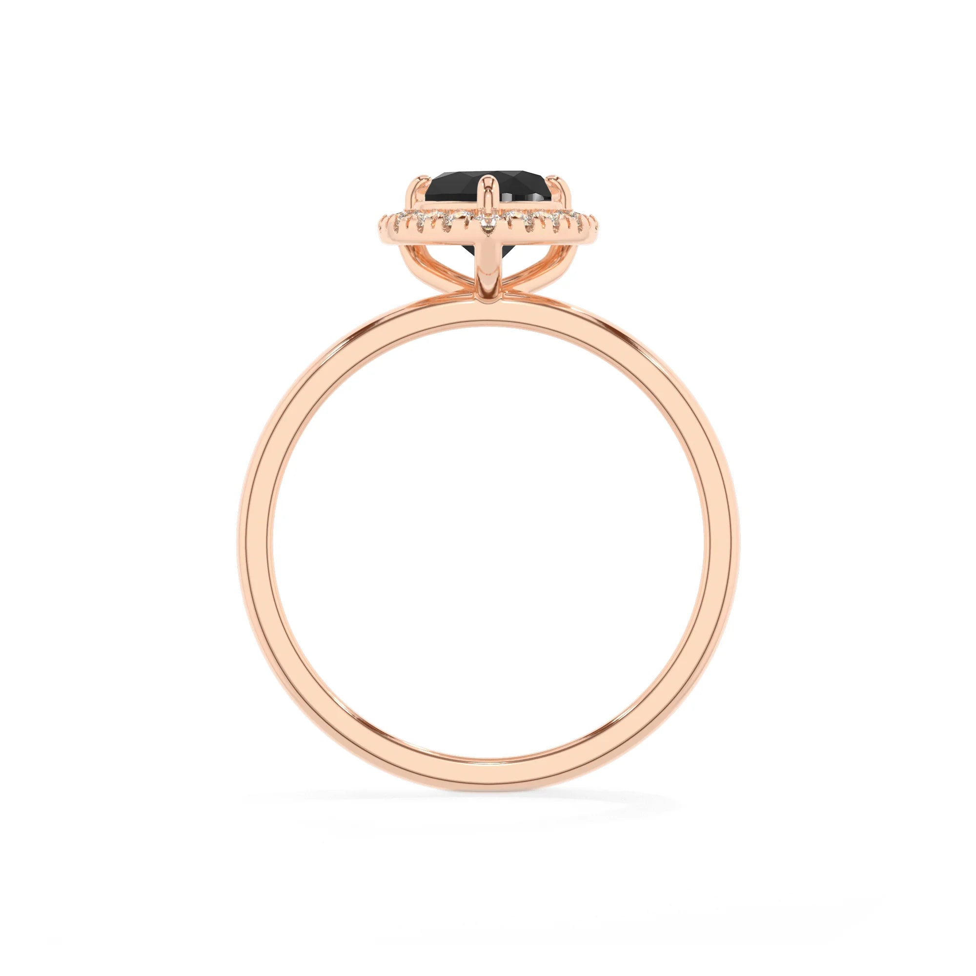 natural black-onyx heart solitaire rings in rose gold