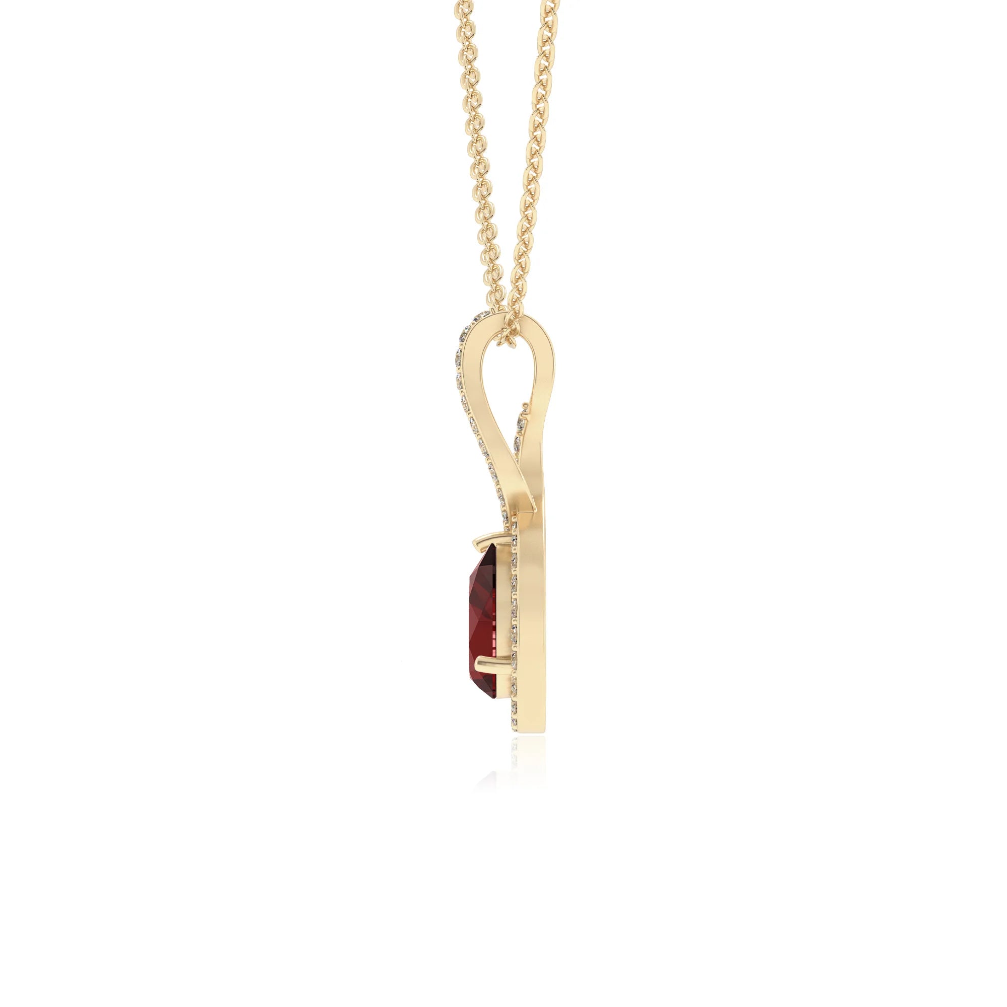 natural garnet pear necklaces in yellow gold