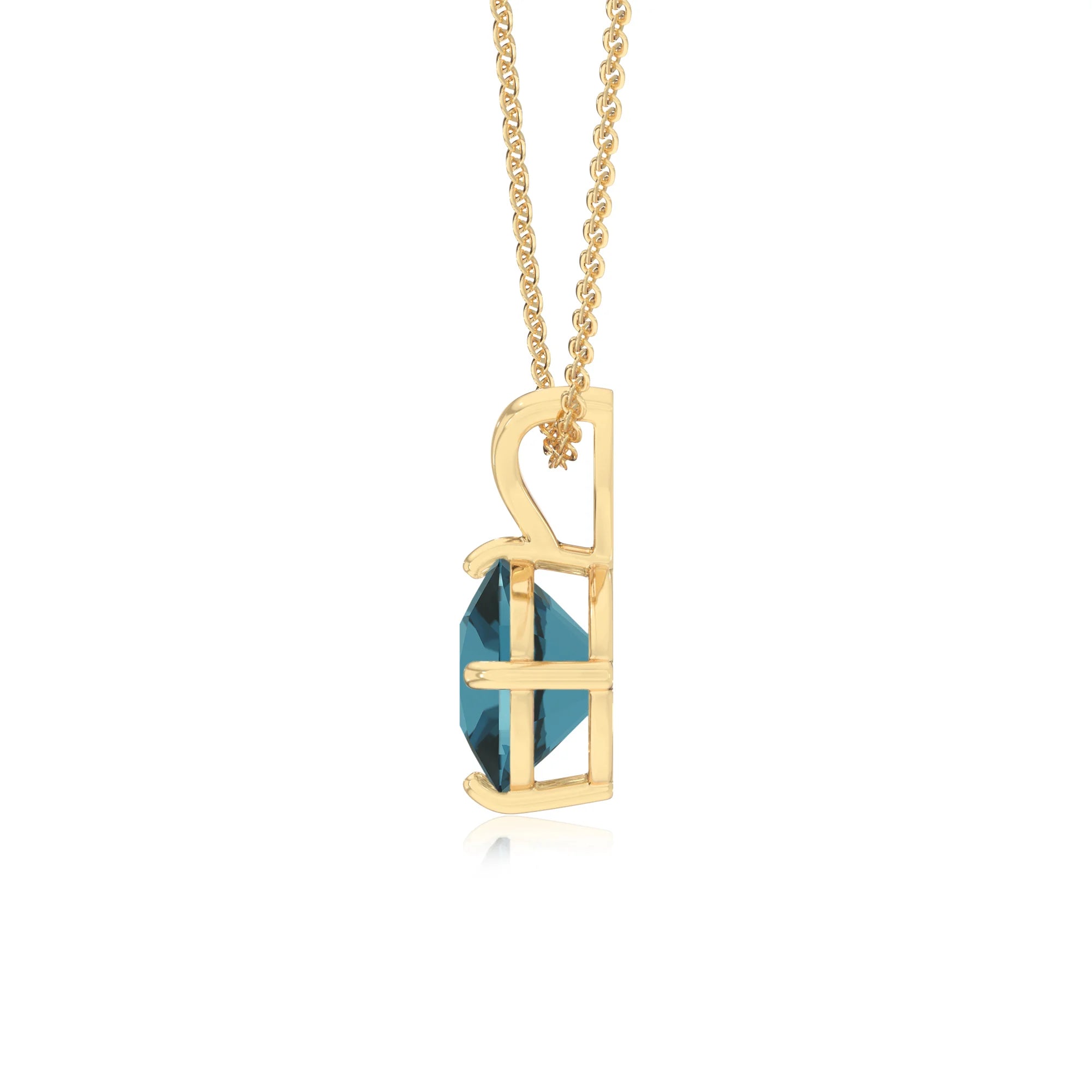 natural london-blue-topaz cushion solitaire v-bale necklaces in yellow gold