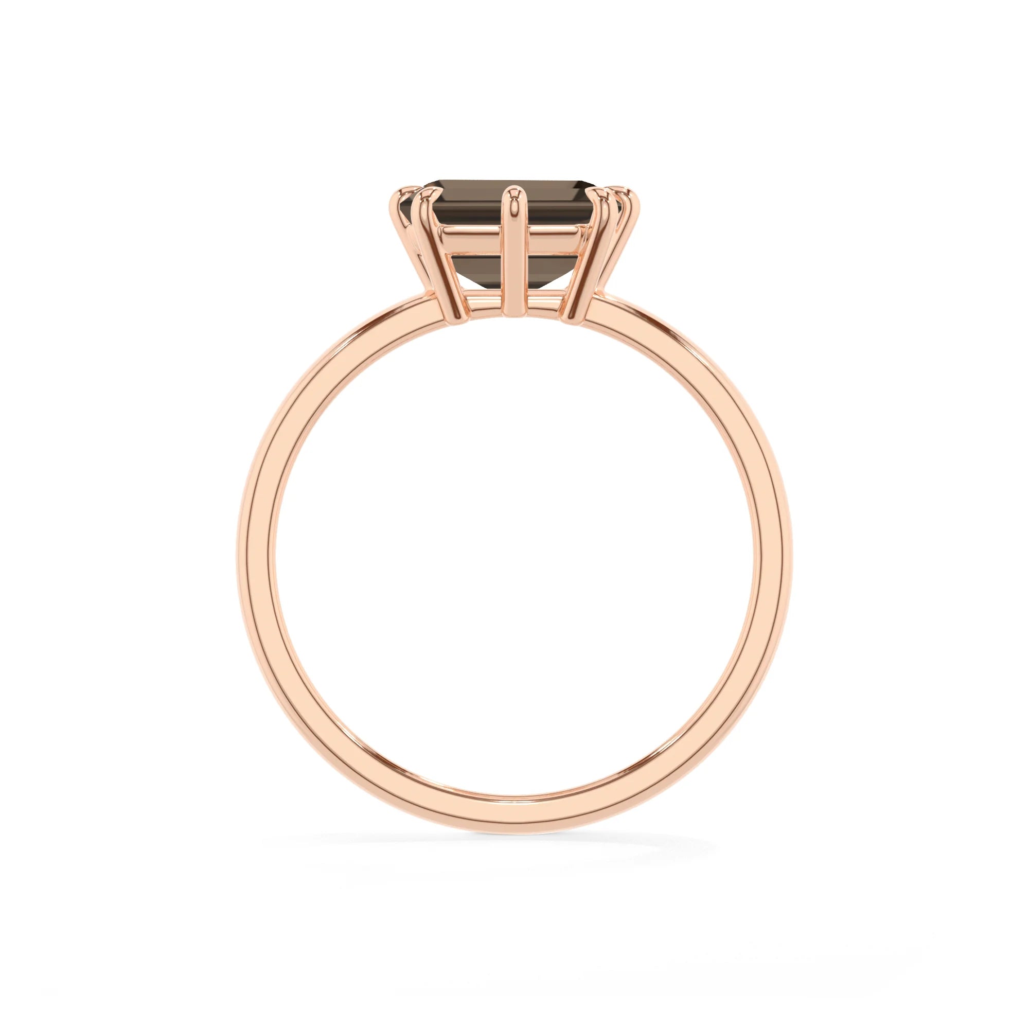 natural smoky-quartz emerald cut solitaire rings in rose gold